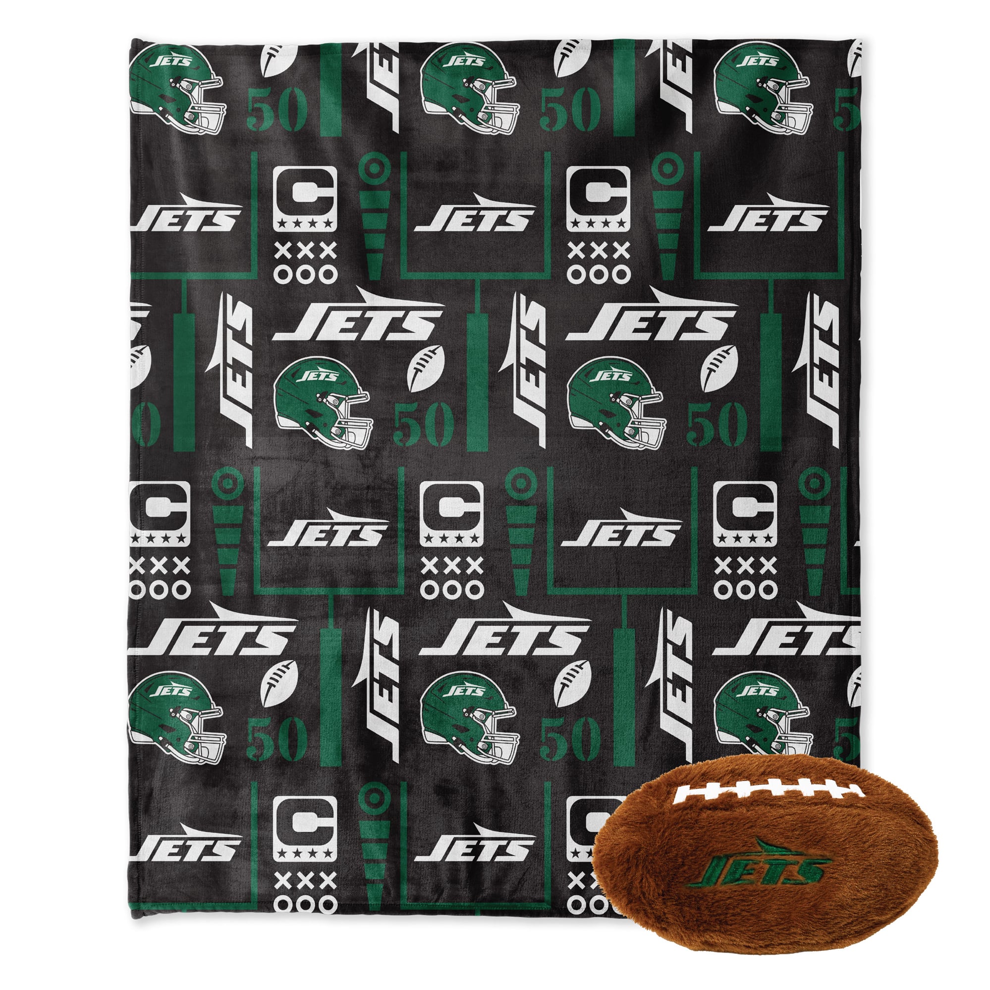 Pegasus New York Jets 50" x 60" Blackout Team Spirit Ultra Soft Throw & Plush Football Combo Pack