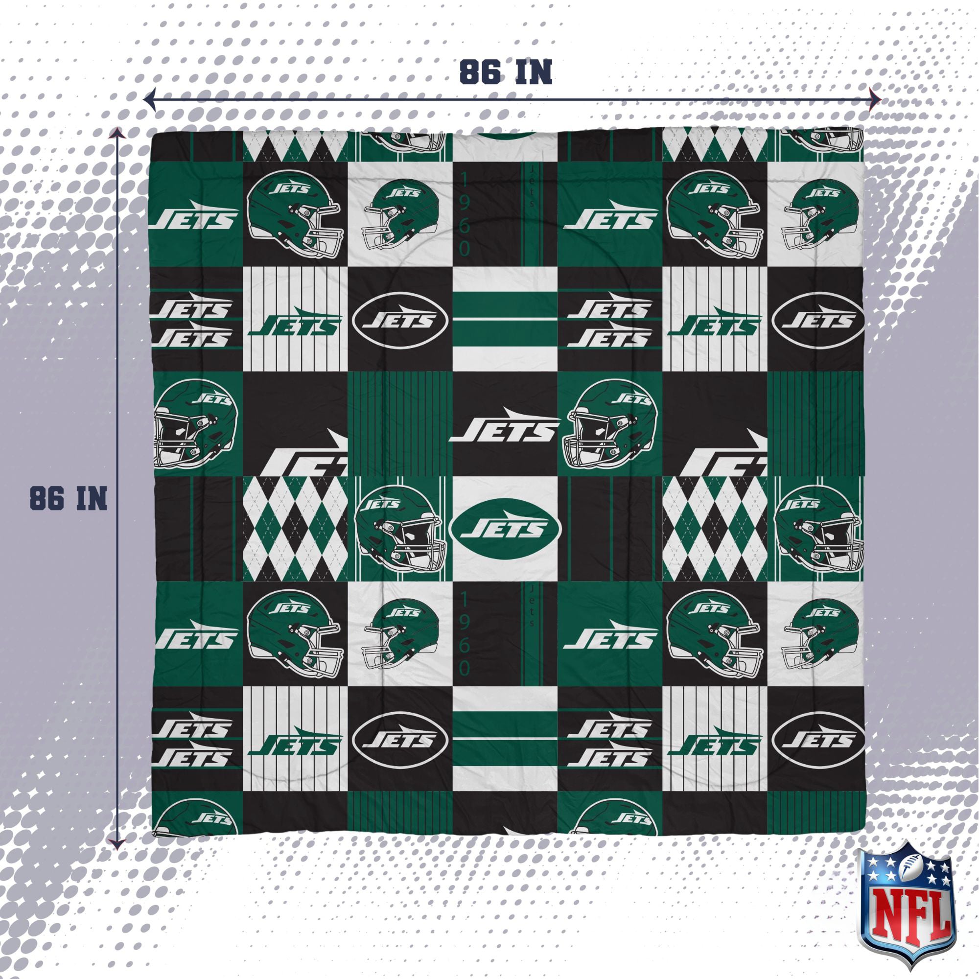 Pegasus New York Jets Patchwork Plaid Three-Piece Full/Queen Bed in a Bag Set