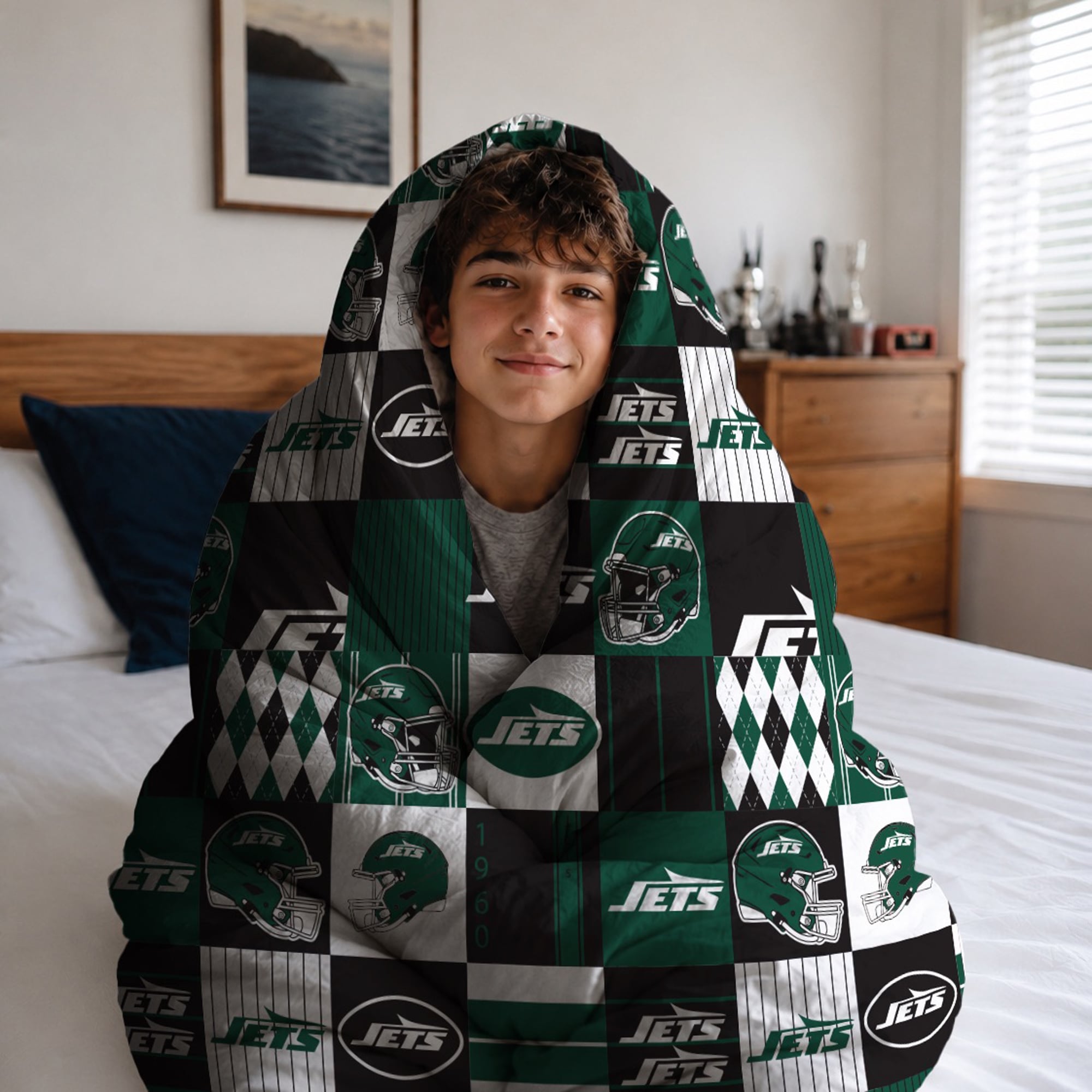 Pegasus New York Jets Patchwork Plaid Two-Piece Twin/Twin XL Bed in a Bag Set
