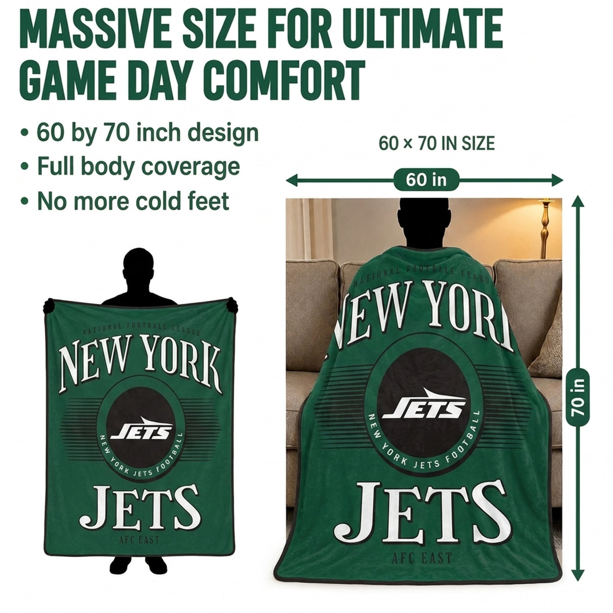 Couverture ultra douce Pegasus New York Jets Spotlight Arch 60" x 70"