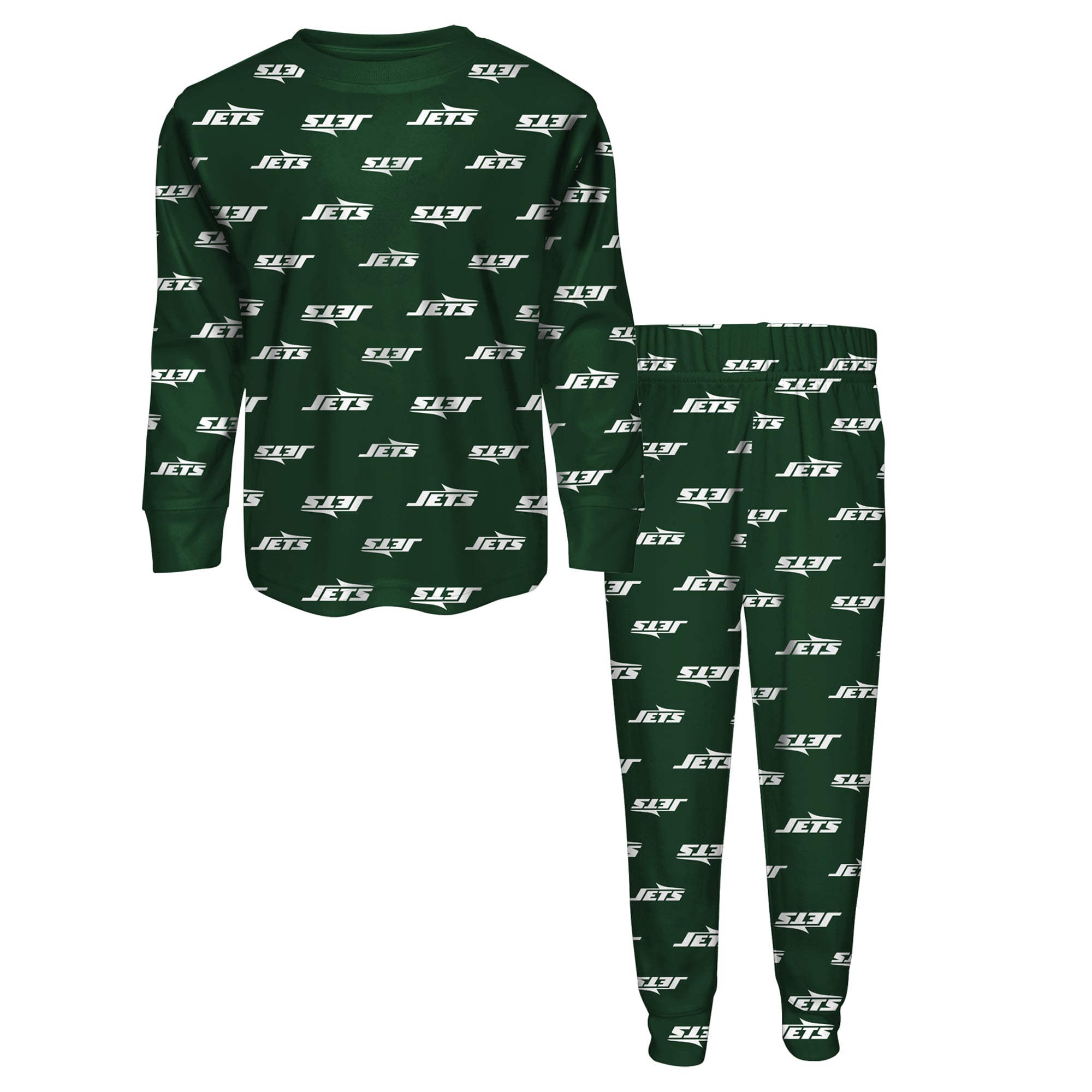 Ensemble pyjama Outerstuff vert New York Jets à manches longues et pantalon imprimé intégral pour enfants d'âge préscolaire