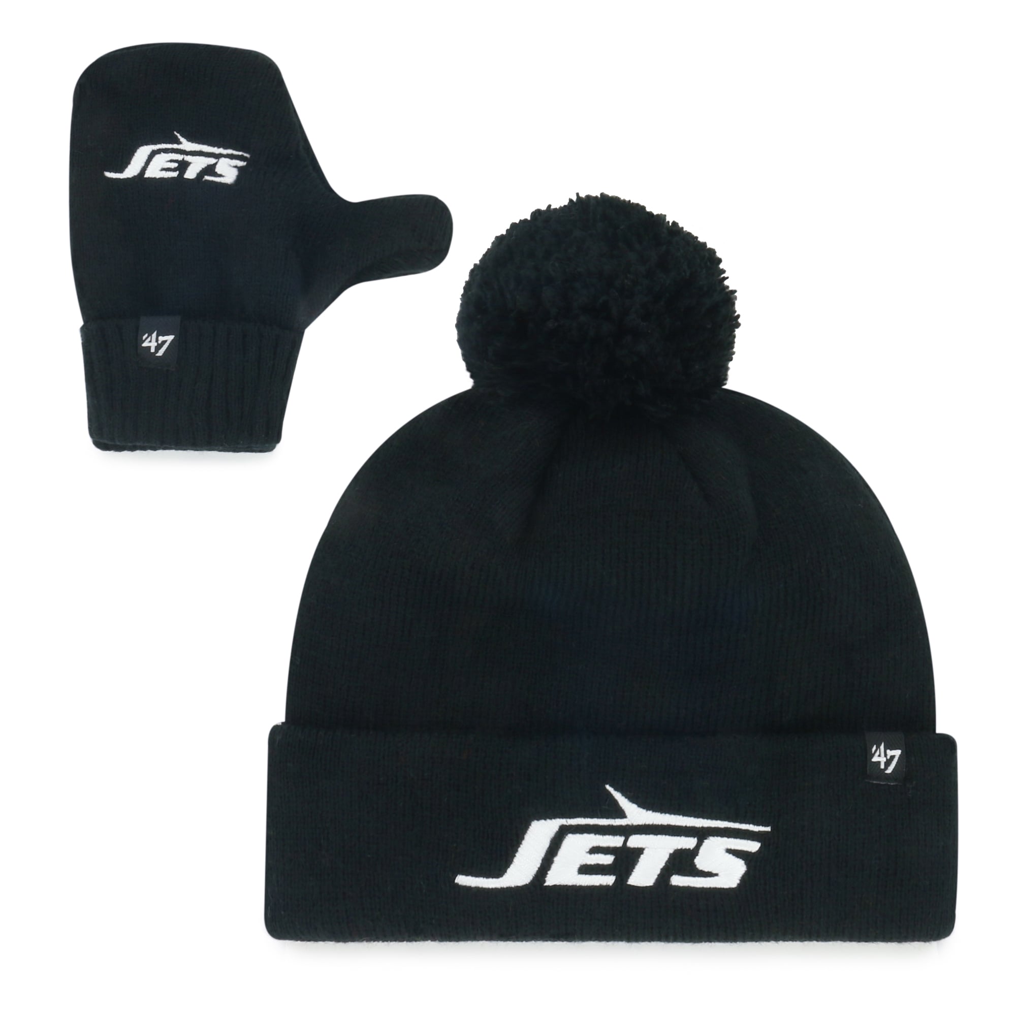 Toddler '47 Black New York Jets Bam Bam Knit Hat & Mittens Set