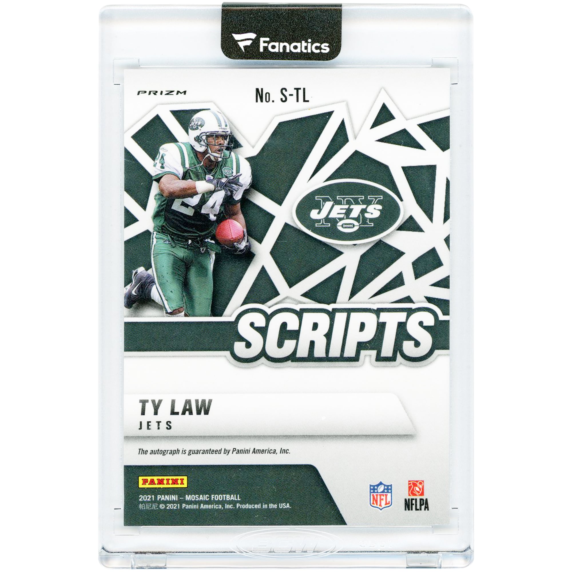 Carte Panini Mosaic Scripts 2021 autographiée par Ty Law (New York Jets) #S-TL