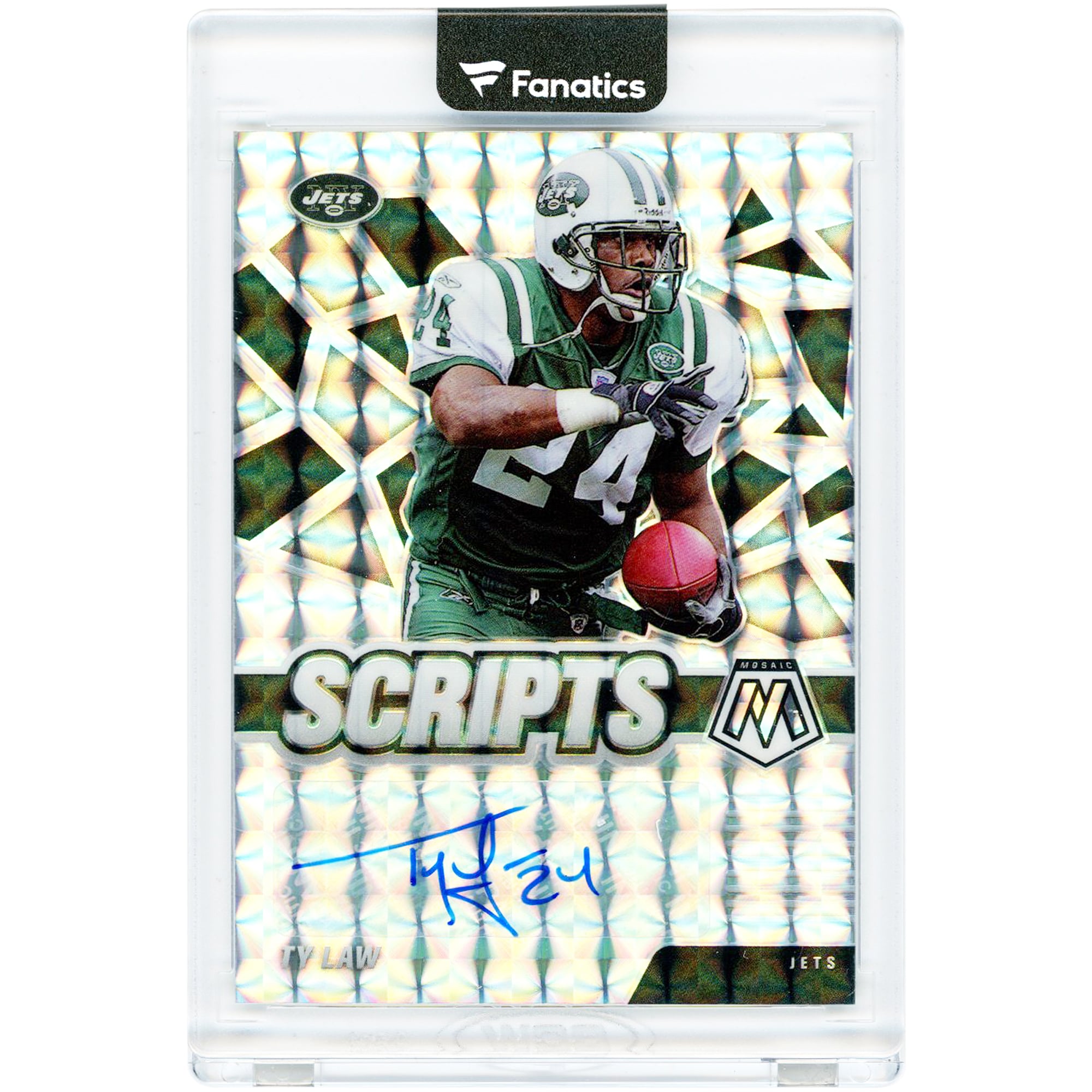 Carte Panini Mosaic Scripts 2021 autographiée par Ty Law (New York Jets) #S-TL