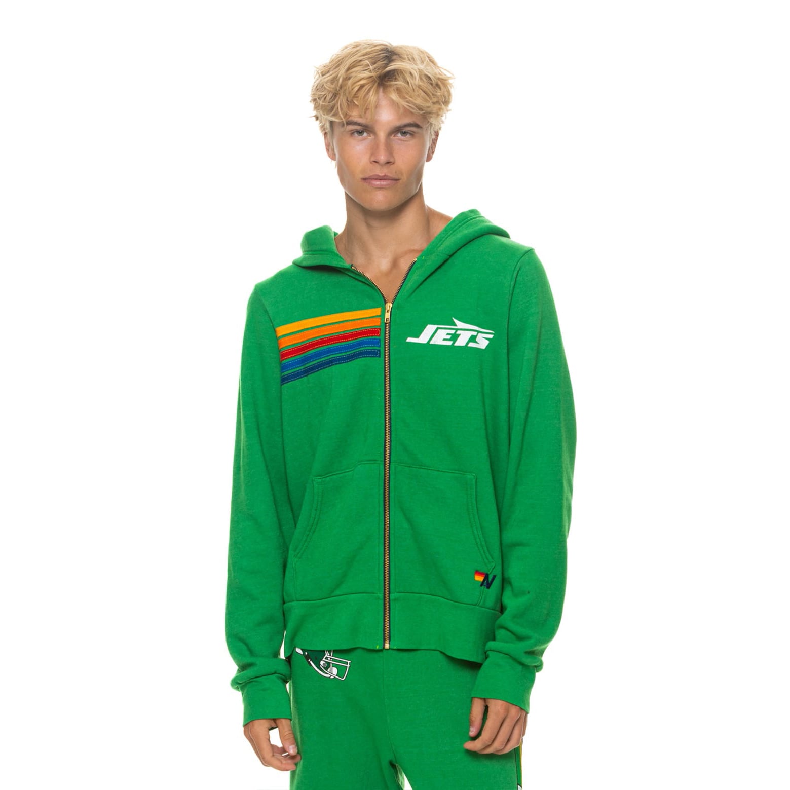 Sweat à capuche unisexe Aviator Nation vert New York Jets en mélange de trois matières, fermeture éclair intégrale