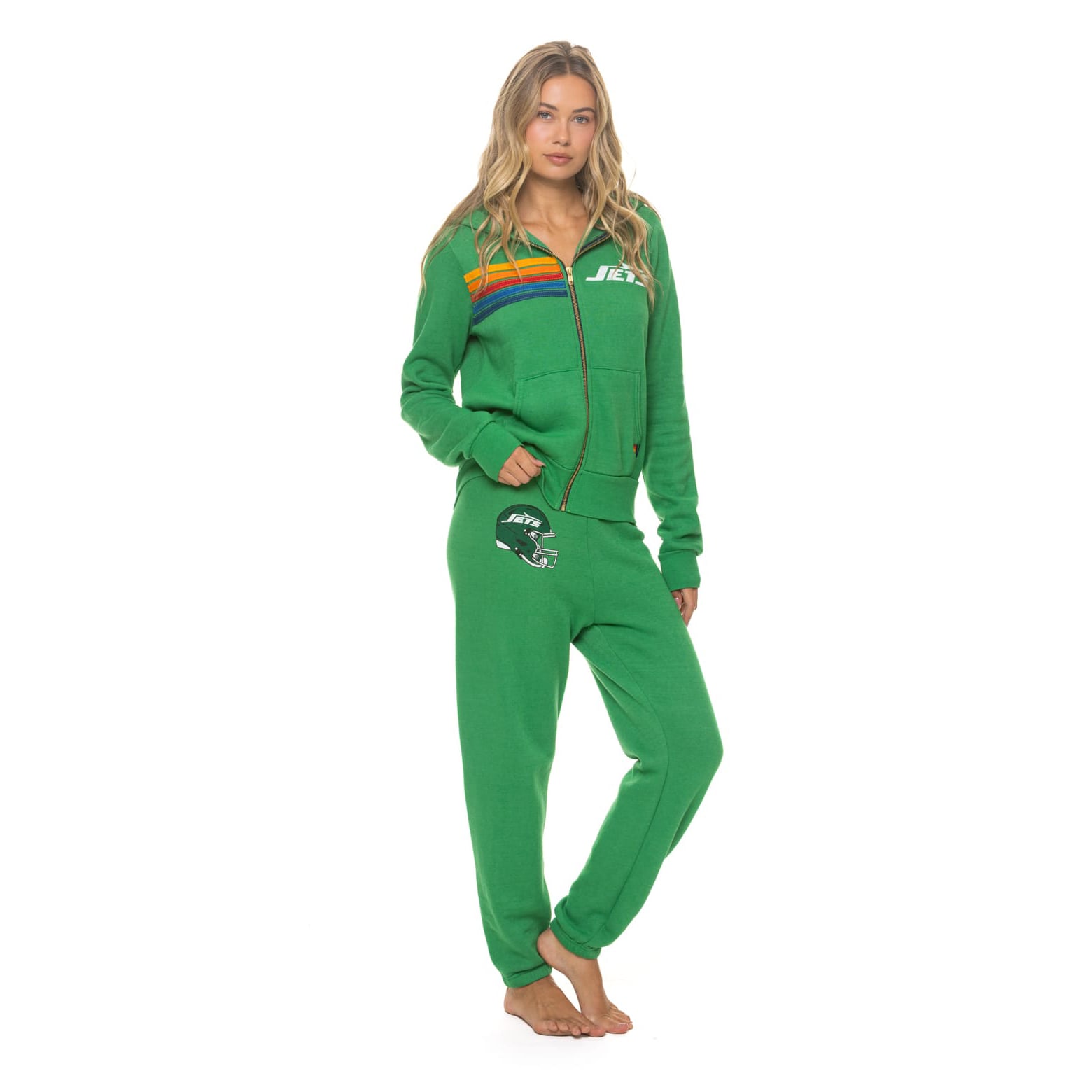 Sweat à capuche unisexe Aviator Nation vert New York Jets en mélange de trois matières, fermeture éclair intégrale