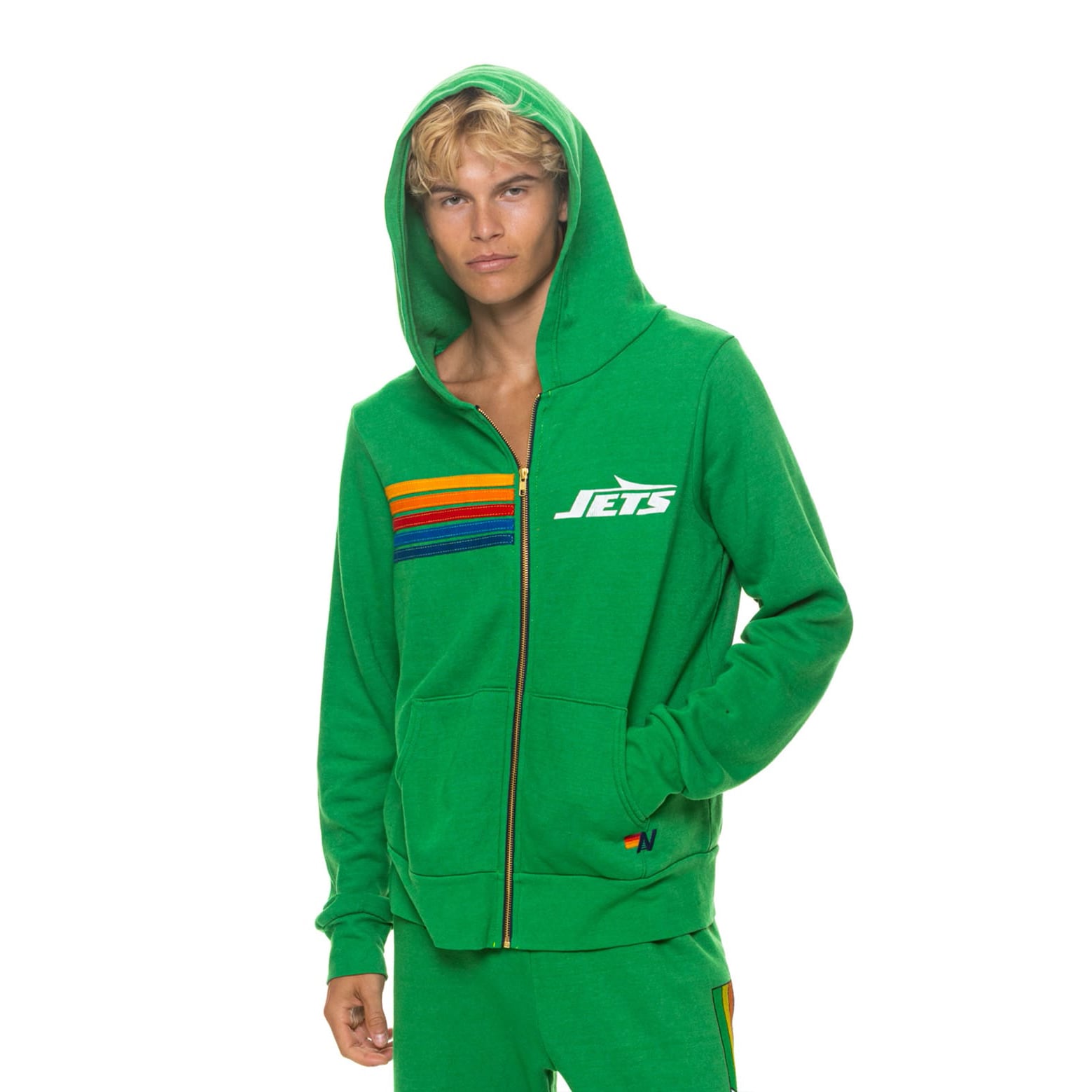 Sweat à capuche unisexe Aviator Nation vert New York Jets en mélange de trois matières, fermeture éclair intégrale