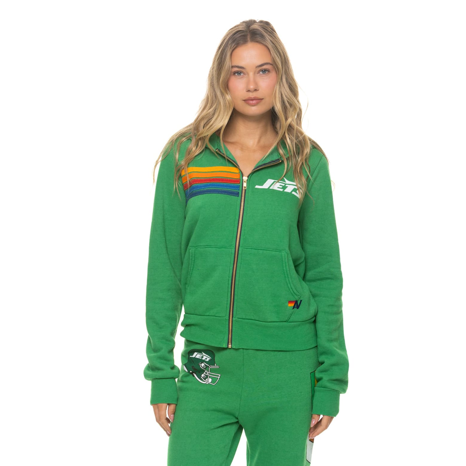 Sweat à capuche unisexe Aviator Nation vert New York Jets en mélange de trois matières, fermeture éclair intégrale