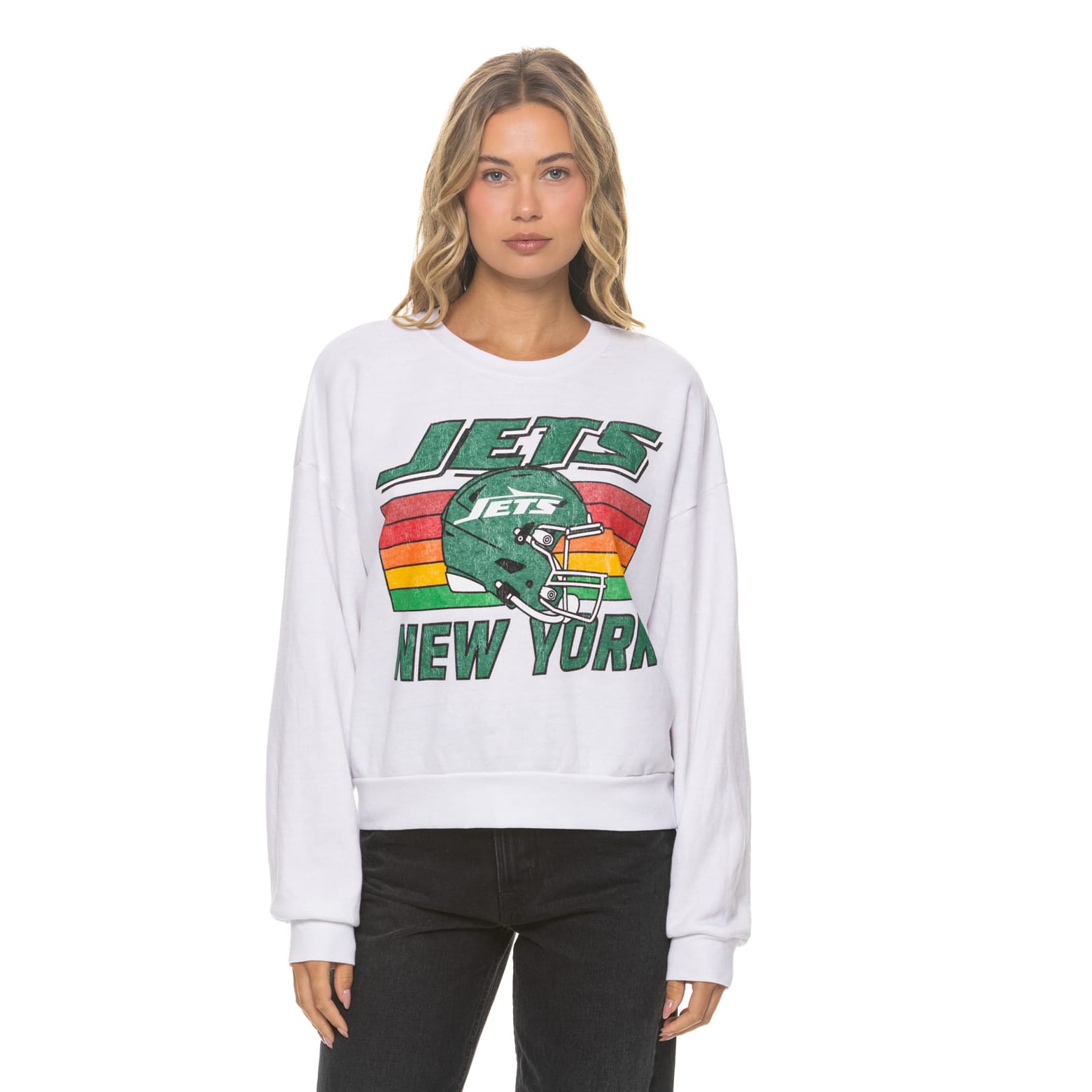 Sweat-shirt unisexe Aviator Nation blanc New York Jets, coupe décontractée, en mélange de trois matières.