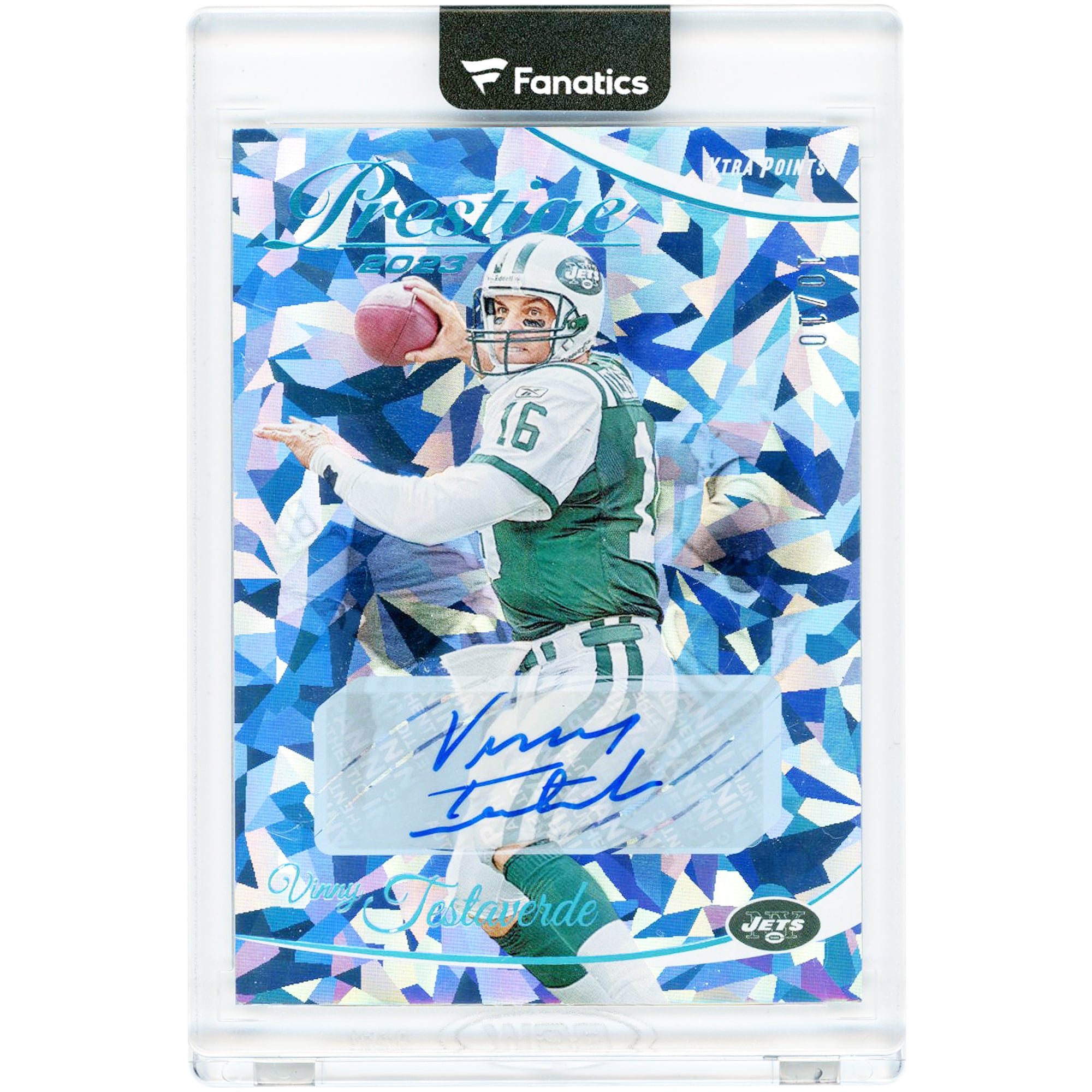 Carte autographiée de Vinny Testaverde (New York Jets) 2023 Panini Prestige Base Xtra Points Signatures Premium Platinum n° 233, numéro 10/10