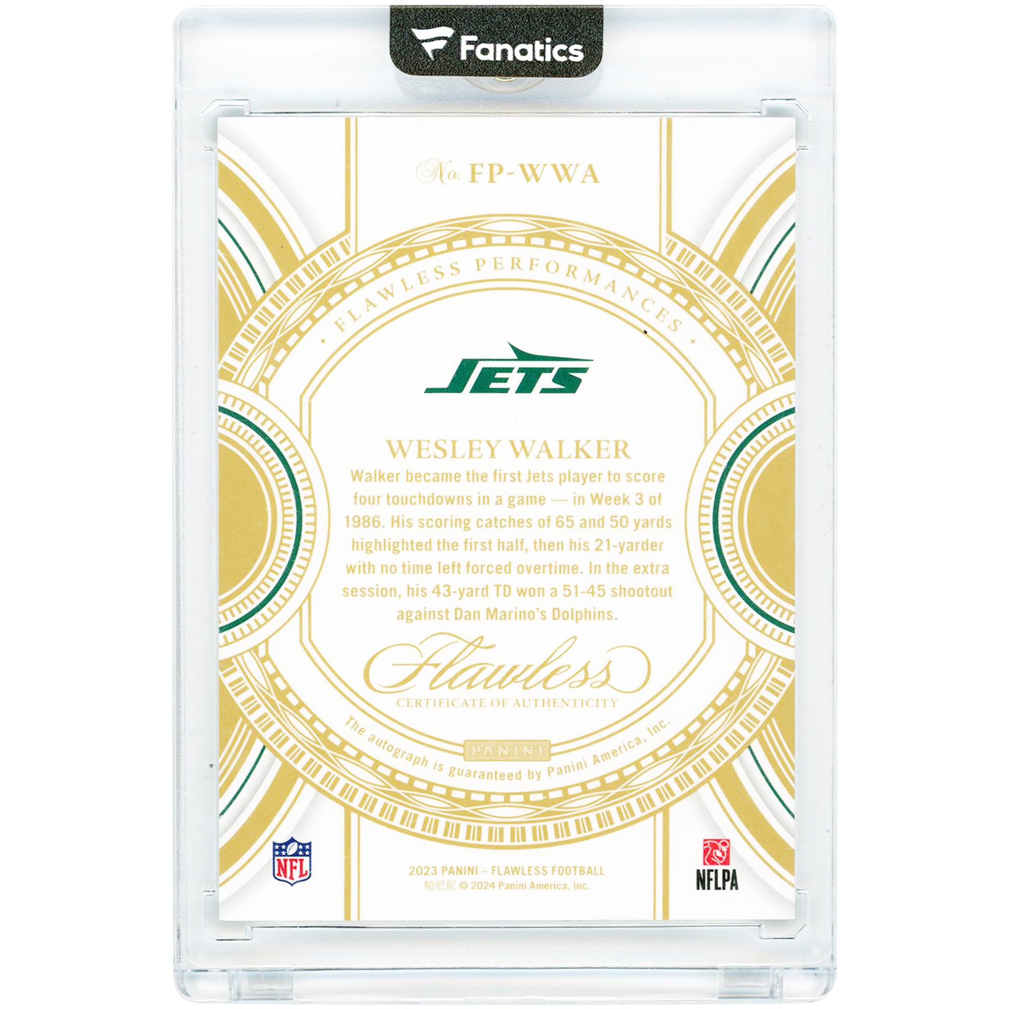 Wesley Walker New York Jets Autographed 2023 Panini Flawless Holo Gold Flawless Performances #FP-WWA #24/25 Card