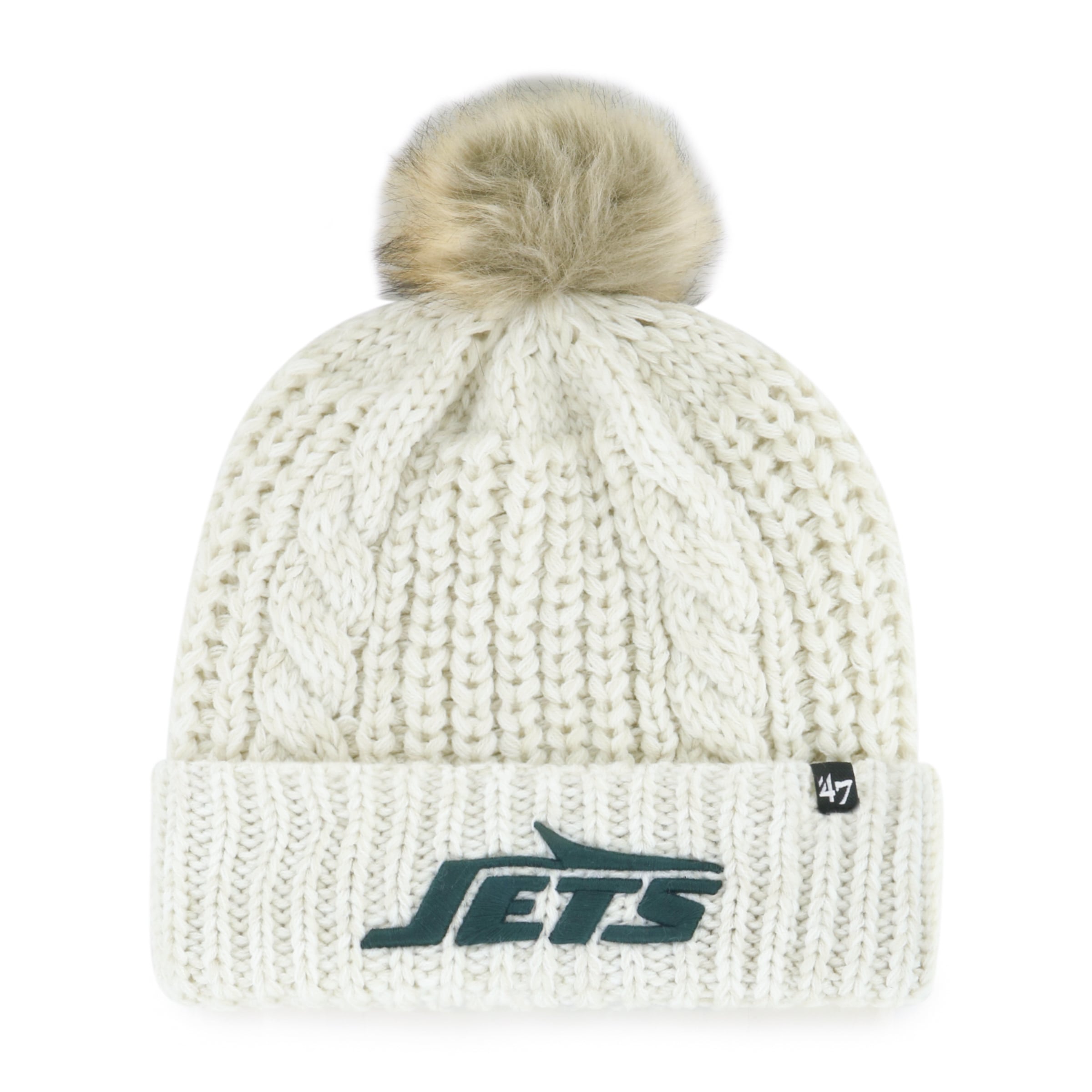 Bonnet à revers Meeko blanc '47 pour femme, modèle New York Jets, avec pompon
