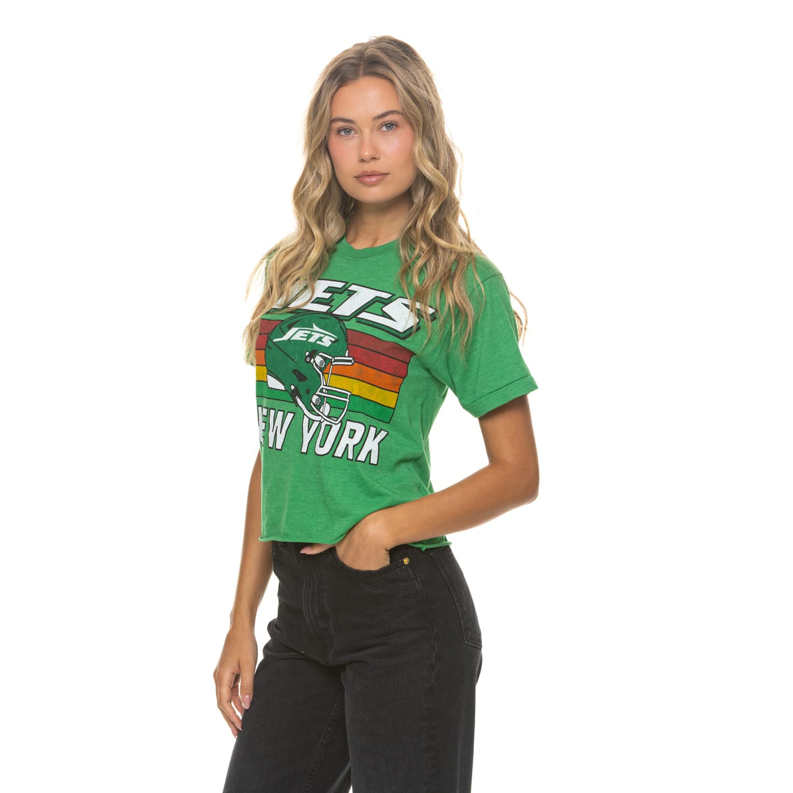 T-shirt Aviator Nation vert New York Jets pour femme, coupe carrée, style boyfriend, en mélange de trois matières