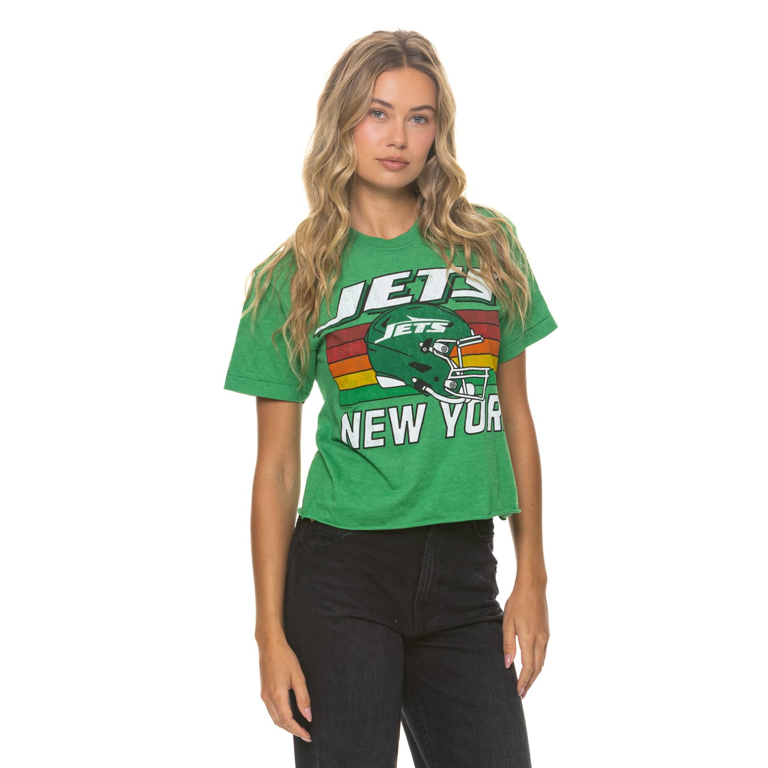 T-shirt Aviator Nation vert New York Jets pour femme, coupe carrée, style boyfriend, en mélange de trois matières