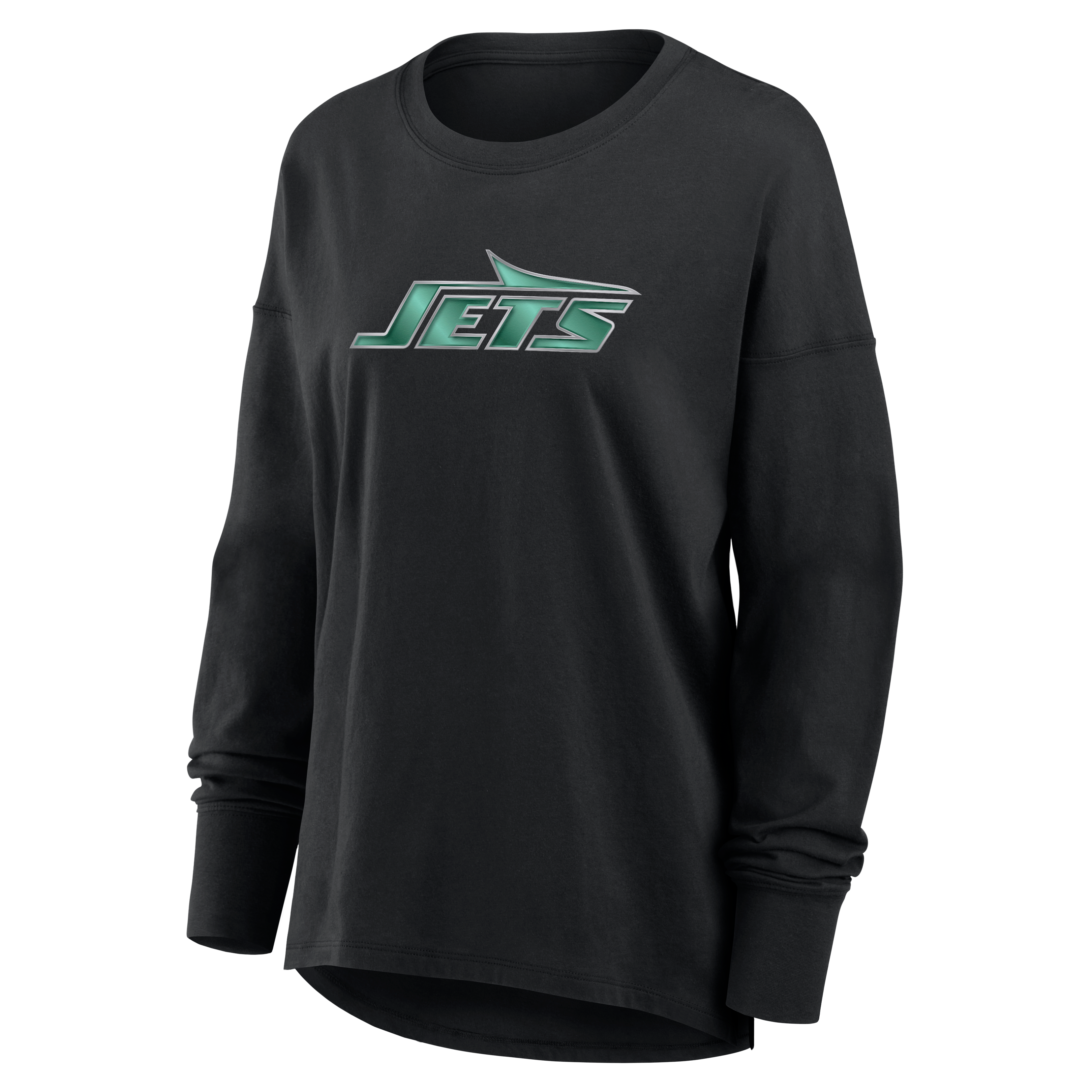 T-shirt à manches longues noir pour femme avec mascotte métallique des New York Jets
