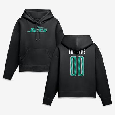 New York Jets Women's Metallic Mascot Personalized Name & Number Hoodie - Black