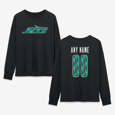 New York Jets Women's Metallic Mascot Personalized Name & Number Long Sleeve T-Shirt - Black