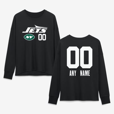 New York Jets Women's Touchdown Wordmark Personalized Name & Number Long Sleeve T-Shirt - Black