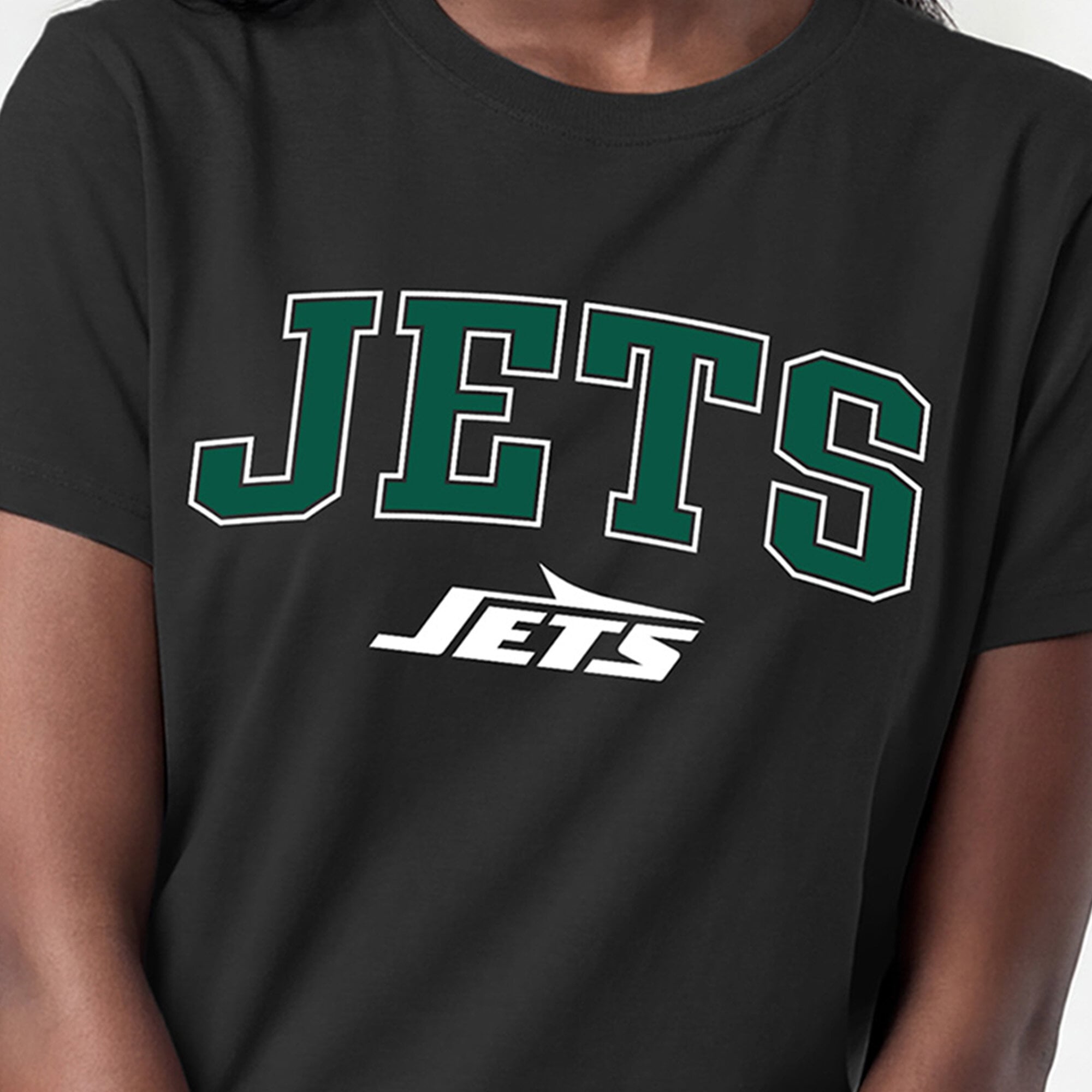 T-shirt noir Champion pour femmes avec logo arqué des New York Jets