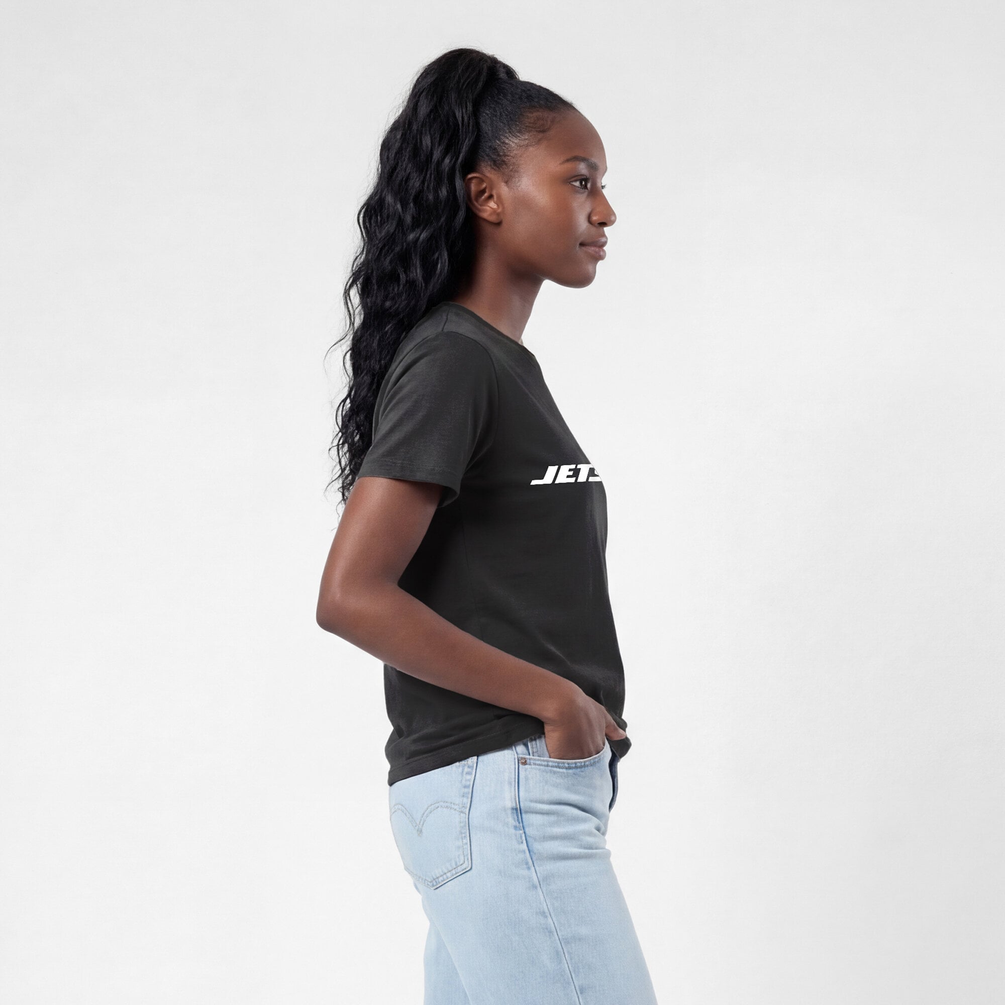 T-shirt noir Champion pour femmes avec logo des New York Jets