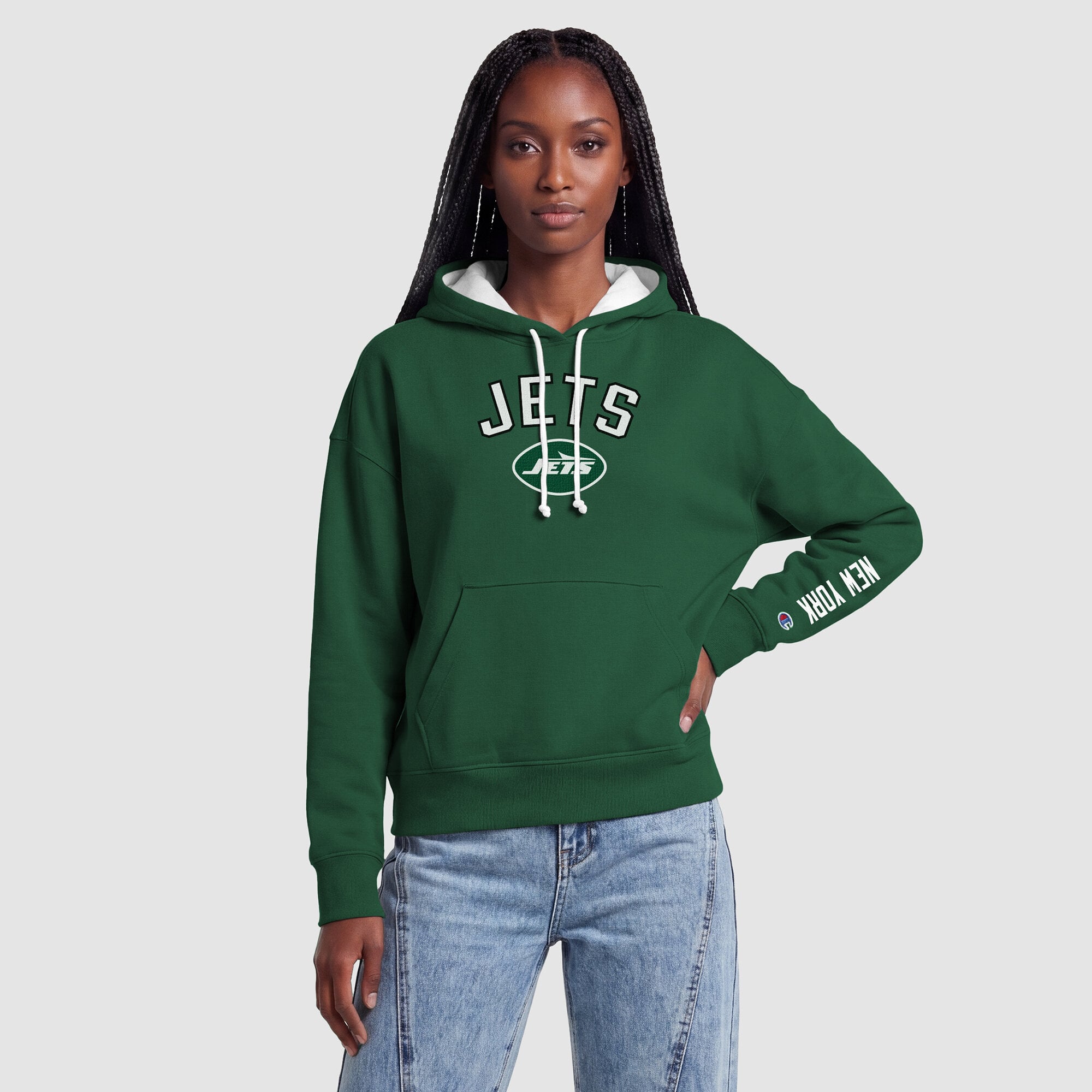 Women's Champion Green/White New York Jets Contrast Liner Hoodie