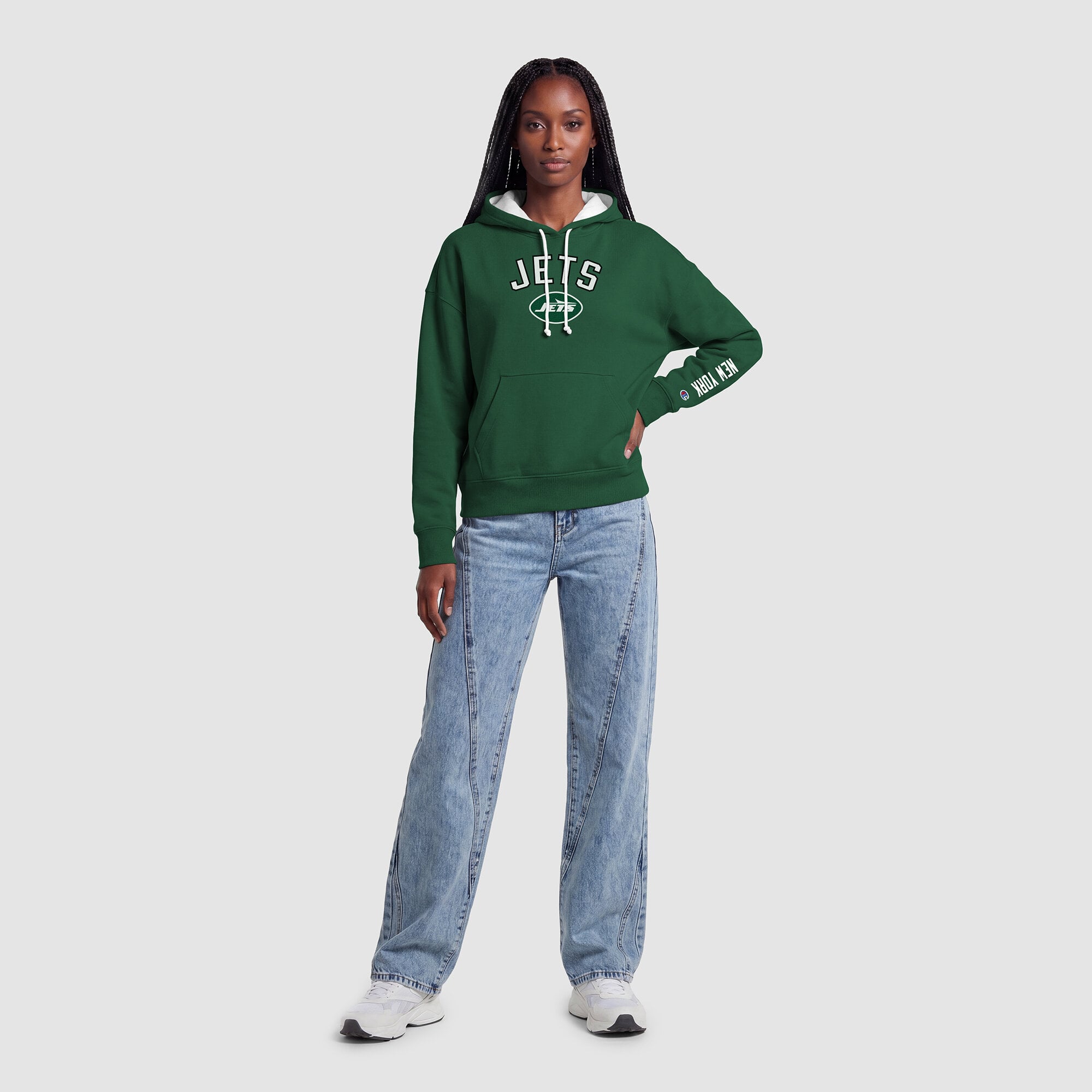 Women's Champion Green/White New York Jets Contrast Liner Hoodie