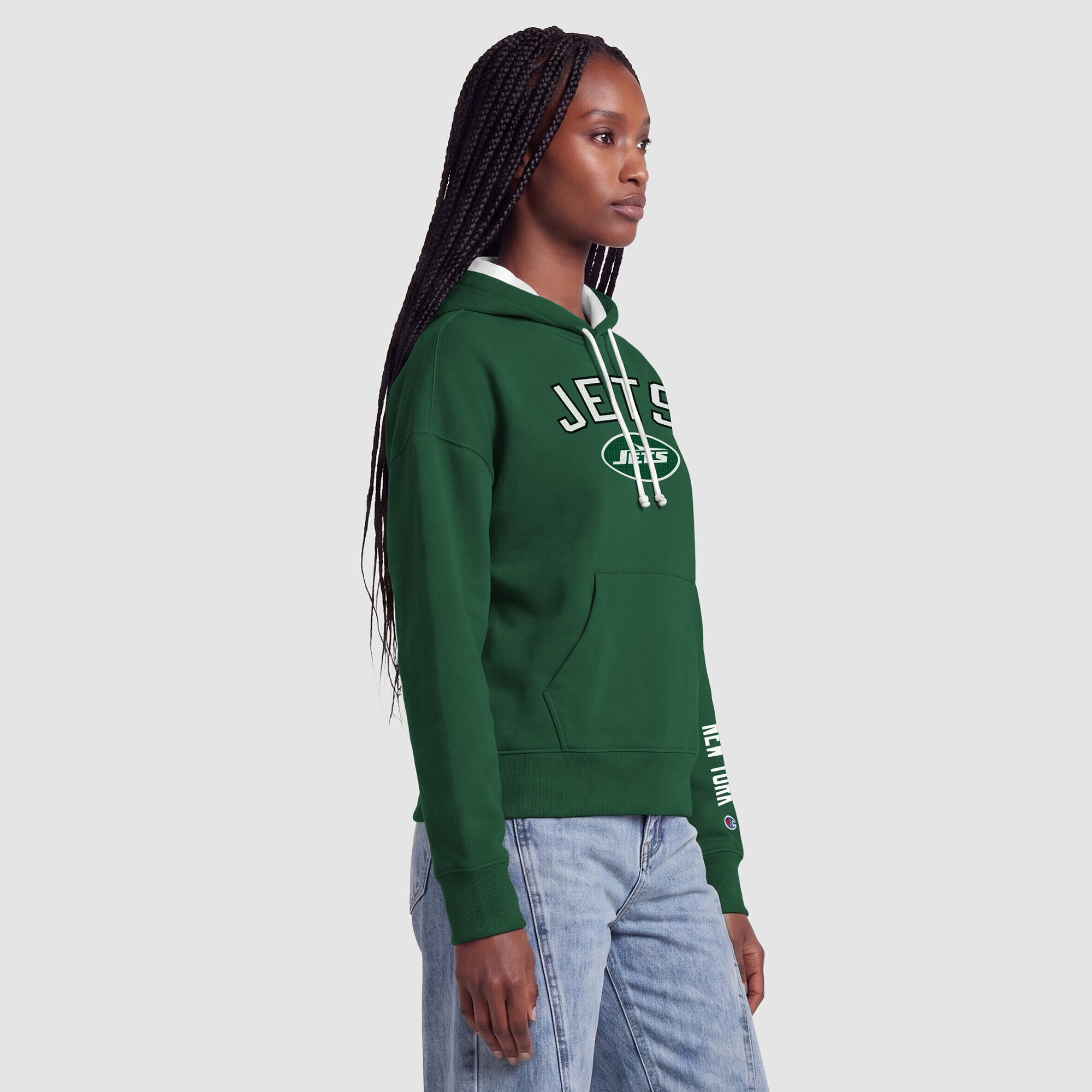 Women's Champion Green/White New York Jets Contrast Liner Hoodie