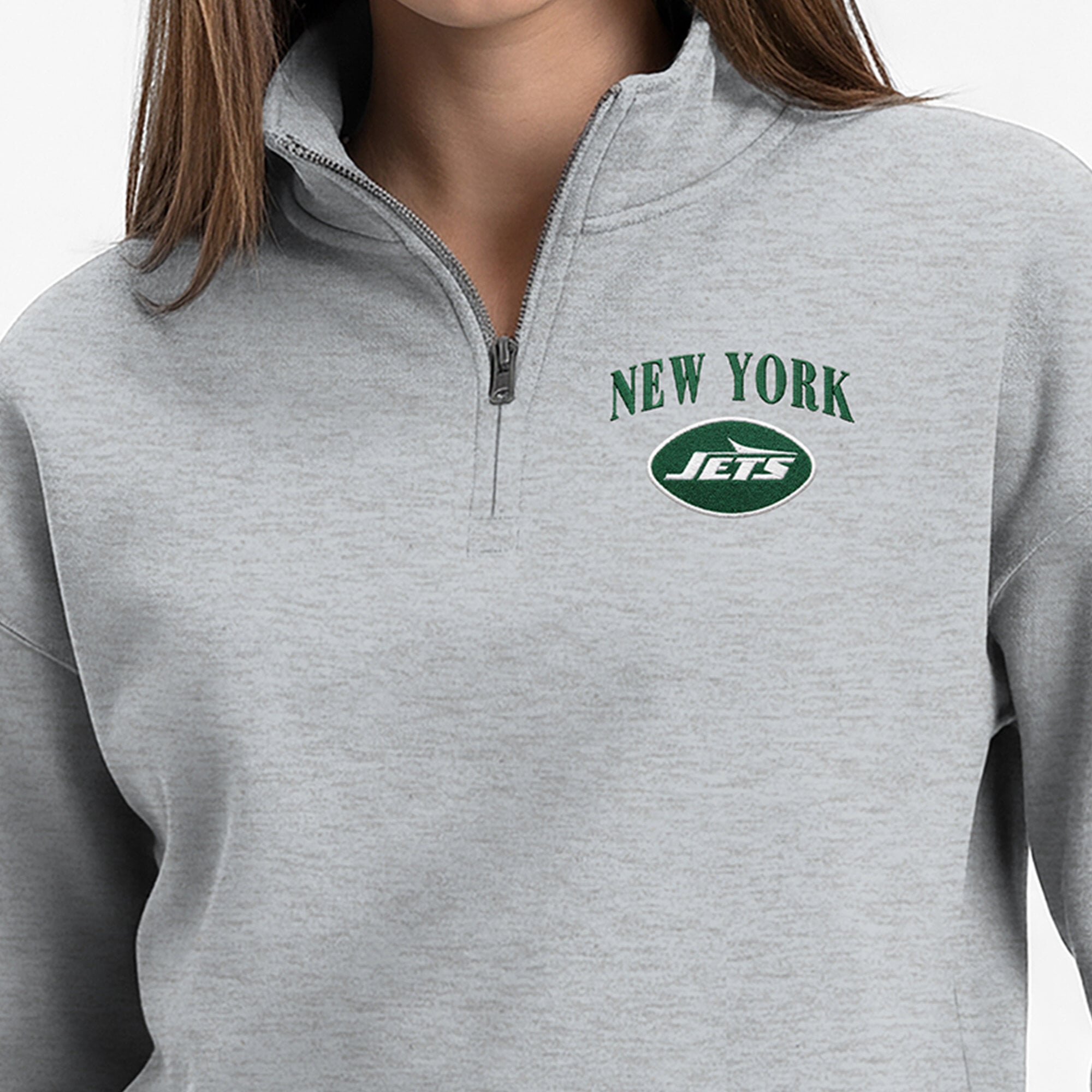 Sweat-shirt à col zippé Champion pour femme, gris chiné, New York Jets, Powerblend