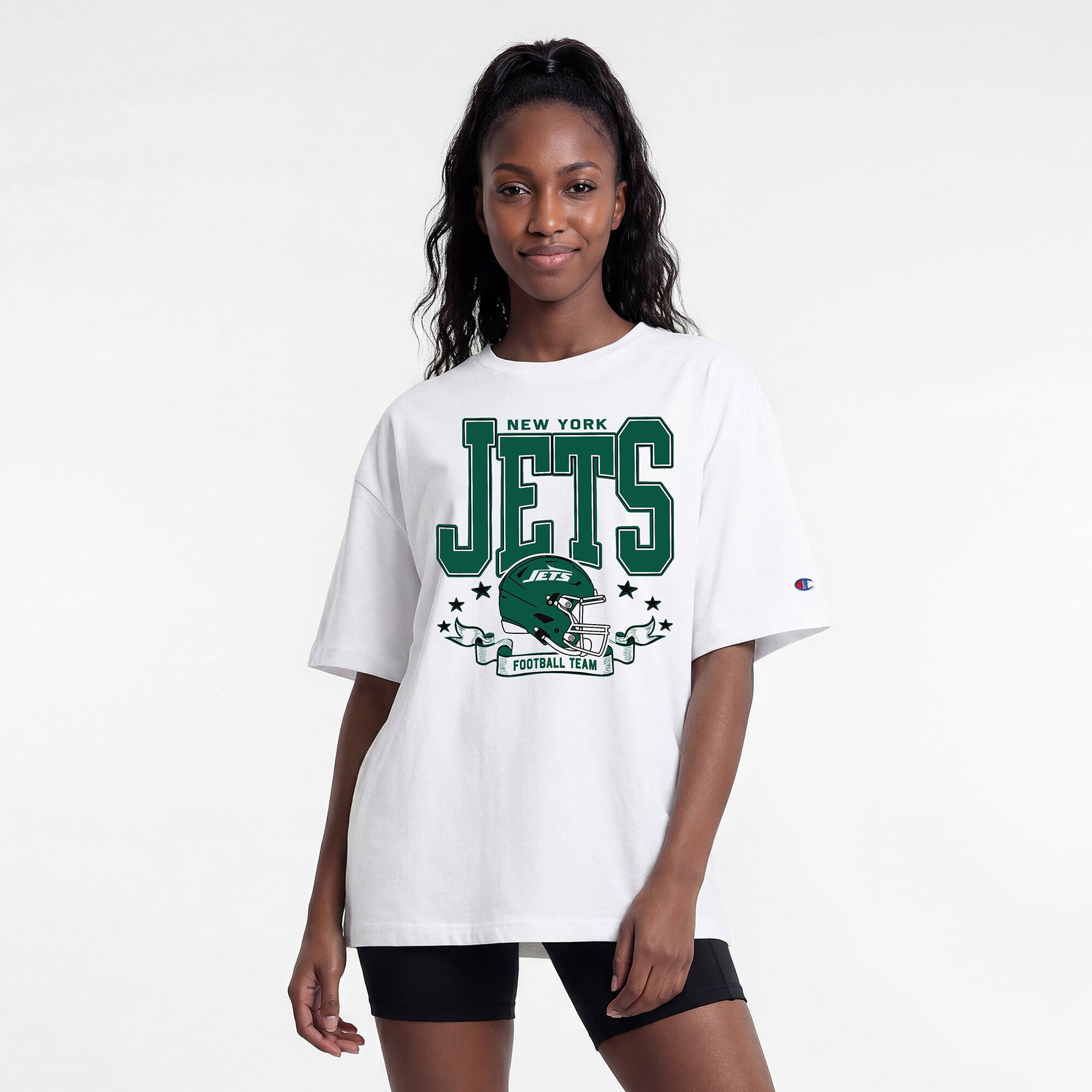T-shirt oversize blanc Champion pour femmes, New York Jets