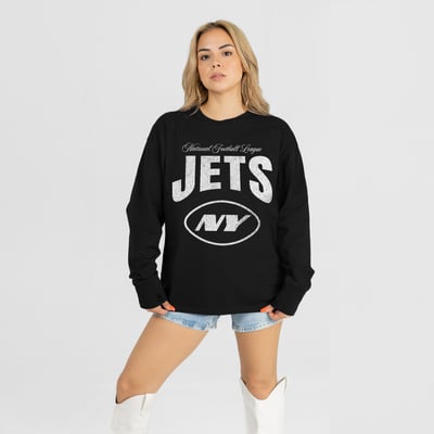 New York Jets Gameday Couture Women's Bold Ambition Oversized Long Sleeve T-Shirt - Black