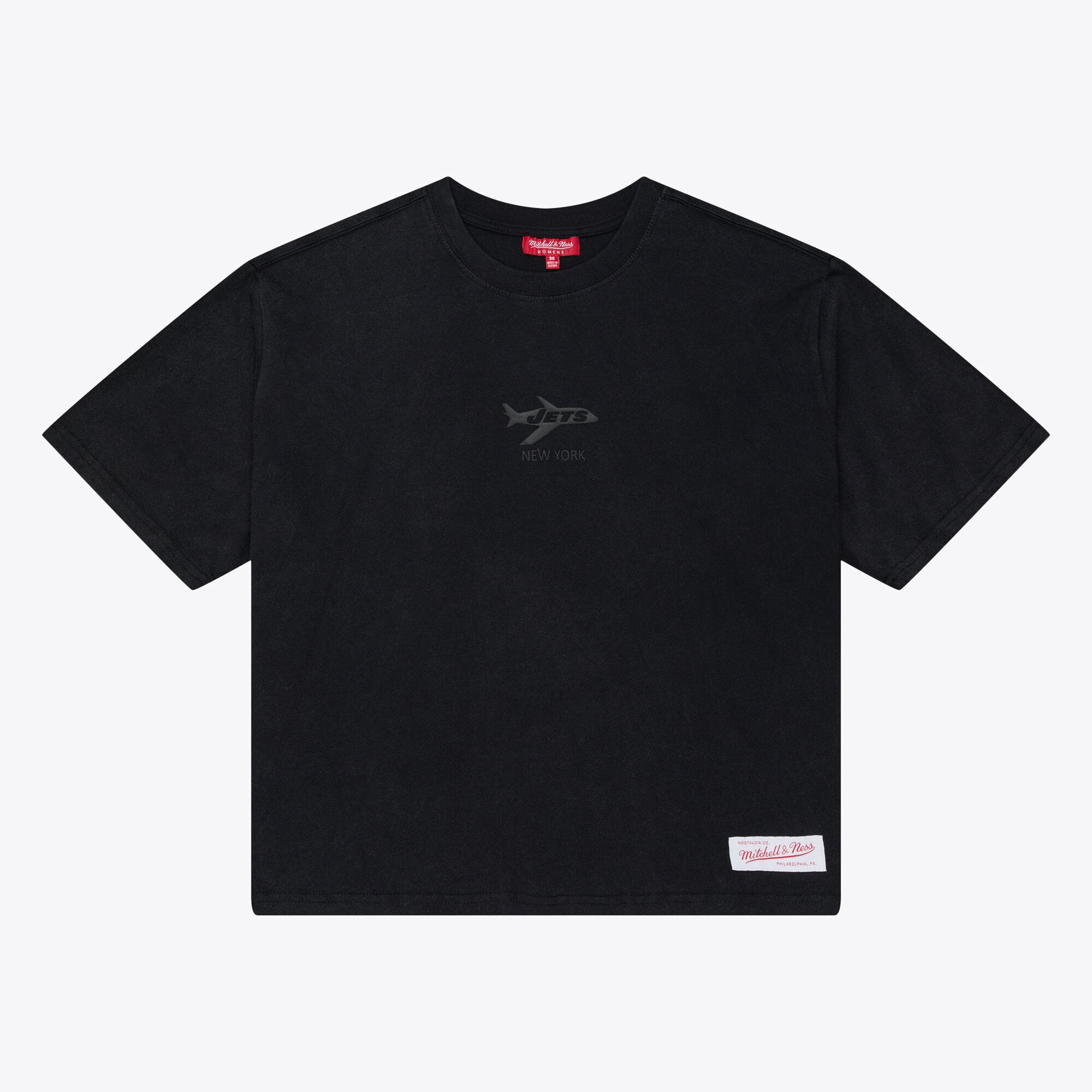 T-shirt court à logo micro Mitchell & Ness Core Essentials noir pour femme