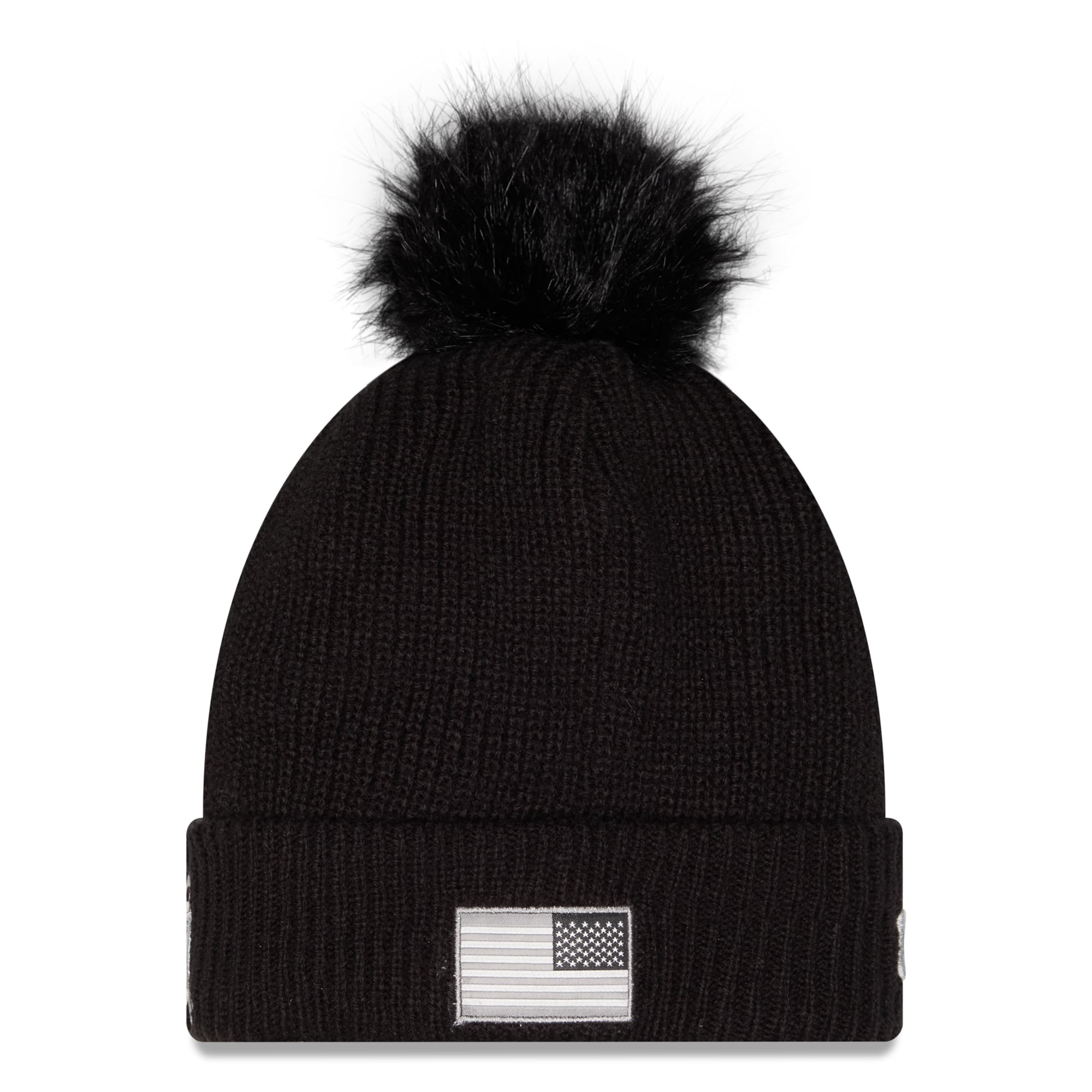 Bonnet à revers New Era noir pour femme, New York Jets 2026 Salute To Service, avec pompon