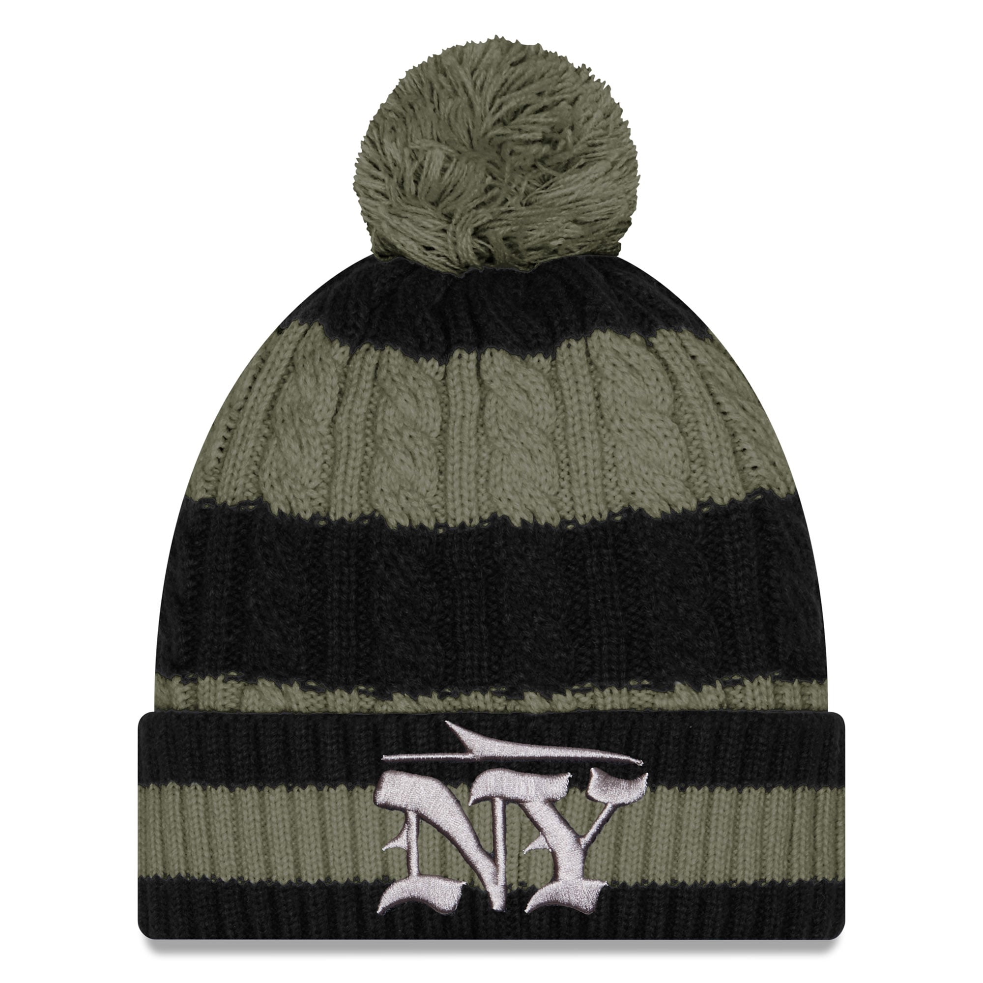 Women's New Era  Dark Green New York Jets Rivalries Collection Braided Cuffed Knit Hat with Pom