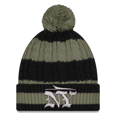  New York Jets New Era Women's Rivalries Collection Braided Cuffed Knit Hat with Pom - Dark Green