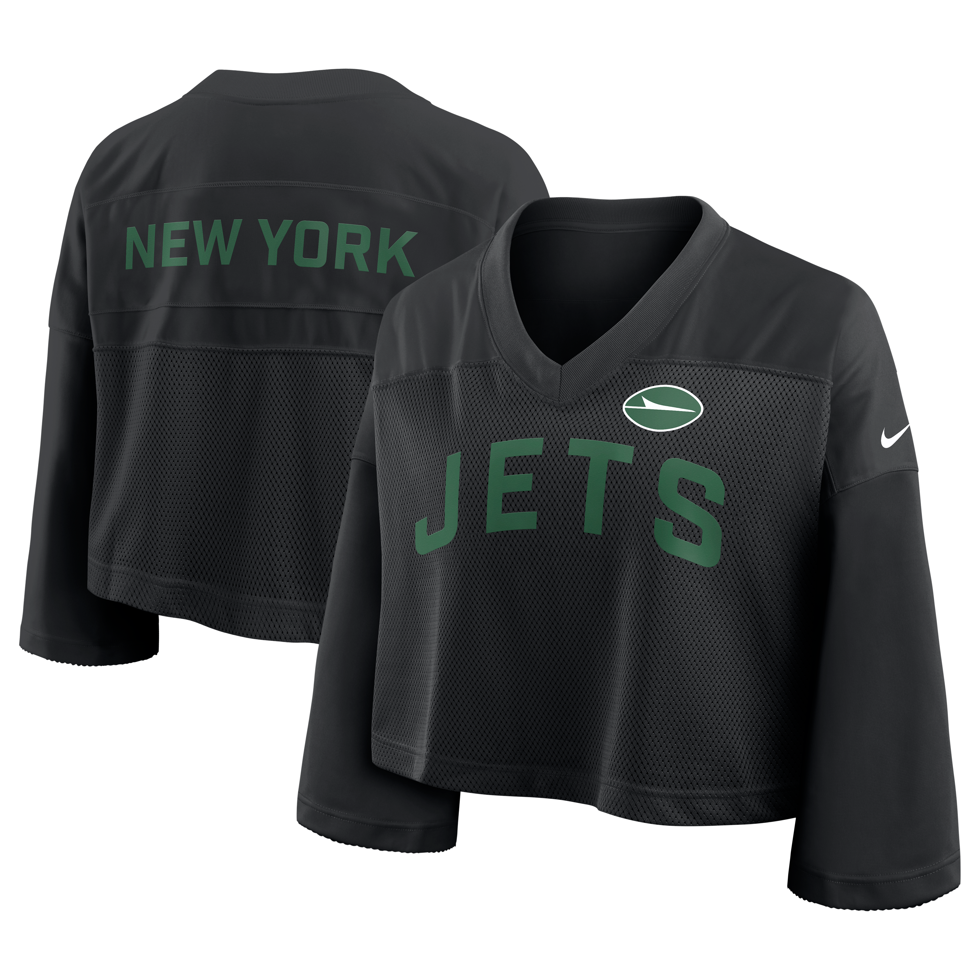 Women's Nike Black New York Jets Wide Receiver Cropped Mesh Dri-FIT Fashion Jersey
