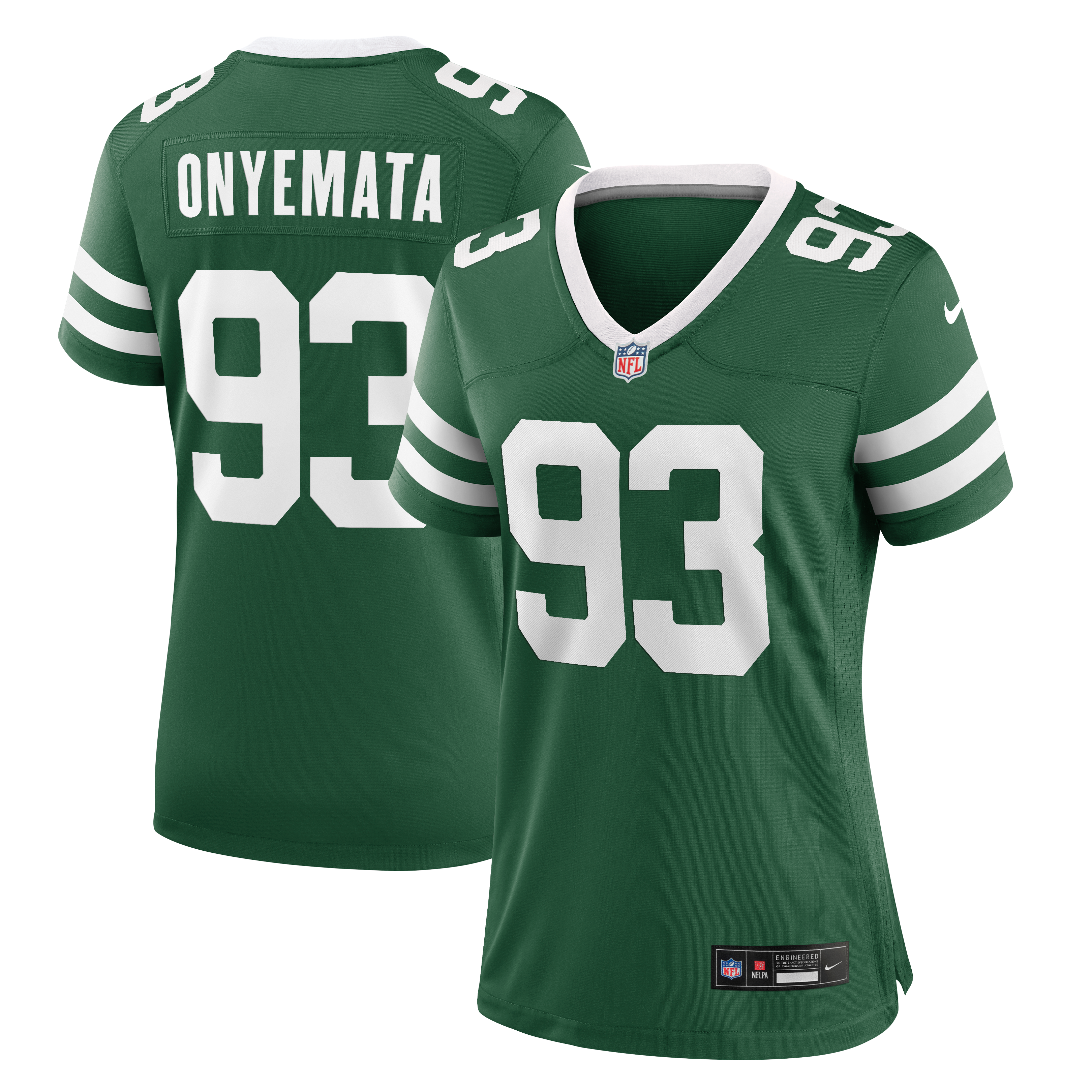 Maillot de match Nike David Onyemata Legacy Green pour femme, New York Jets