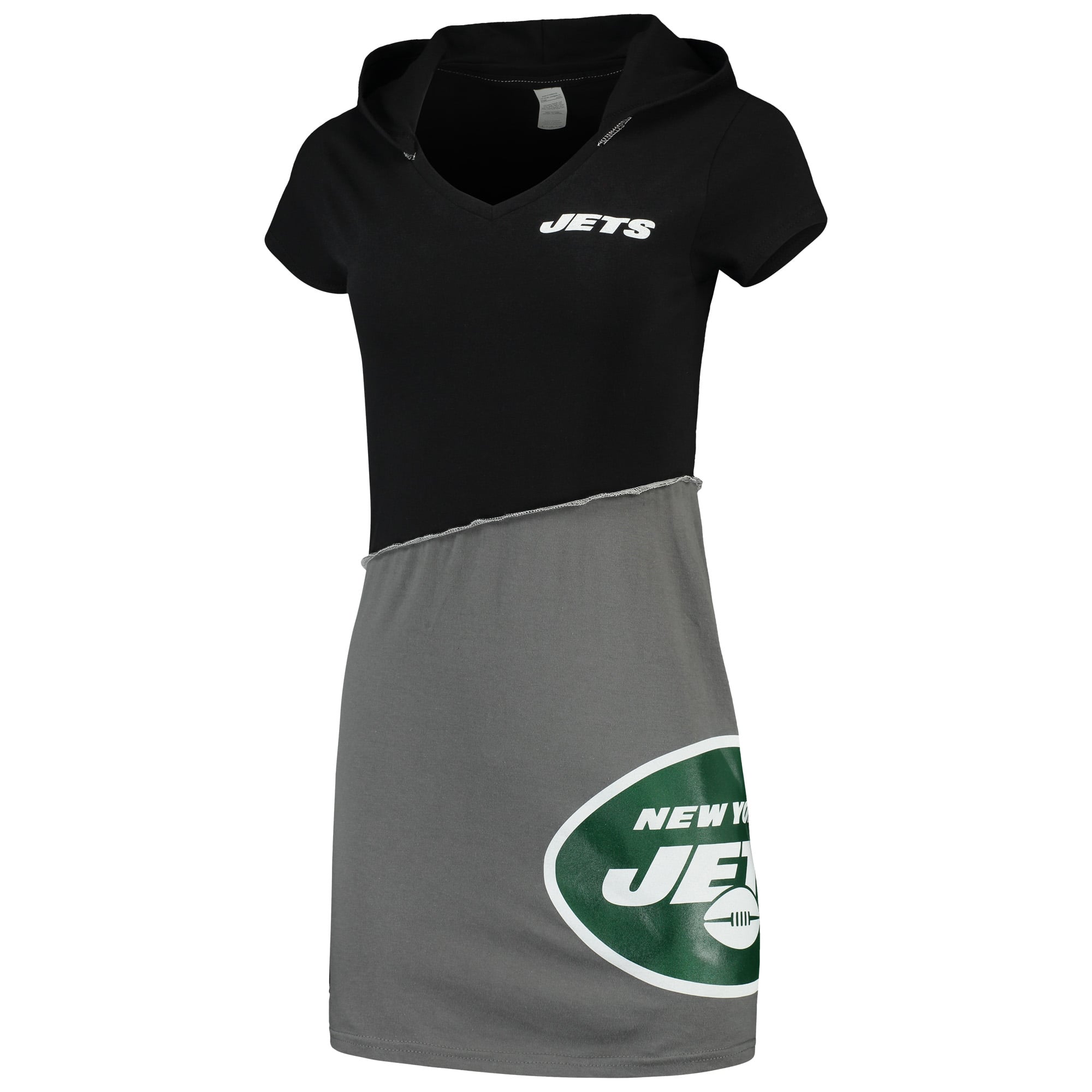 jets jersey dress Women's Refried Apparel Black/Gray New York Sustainable Hooded Mini TECIDO ESTAMPA