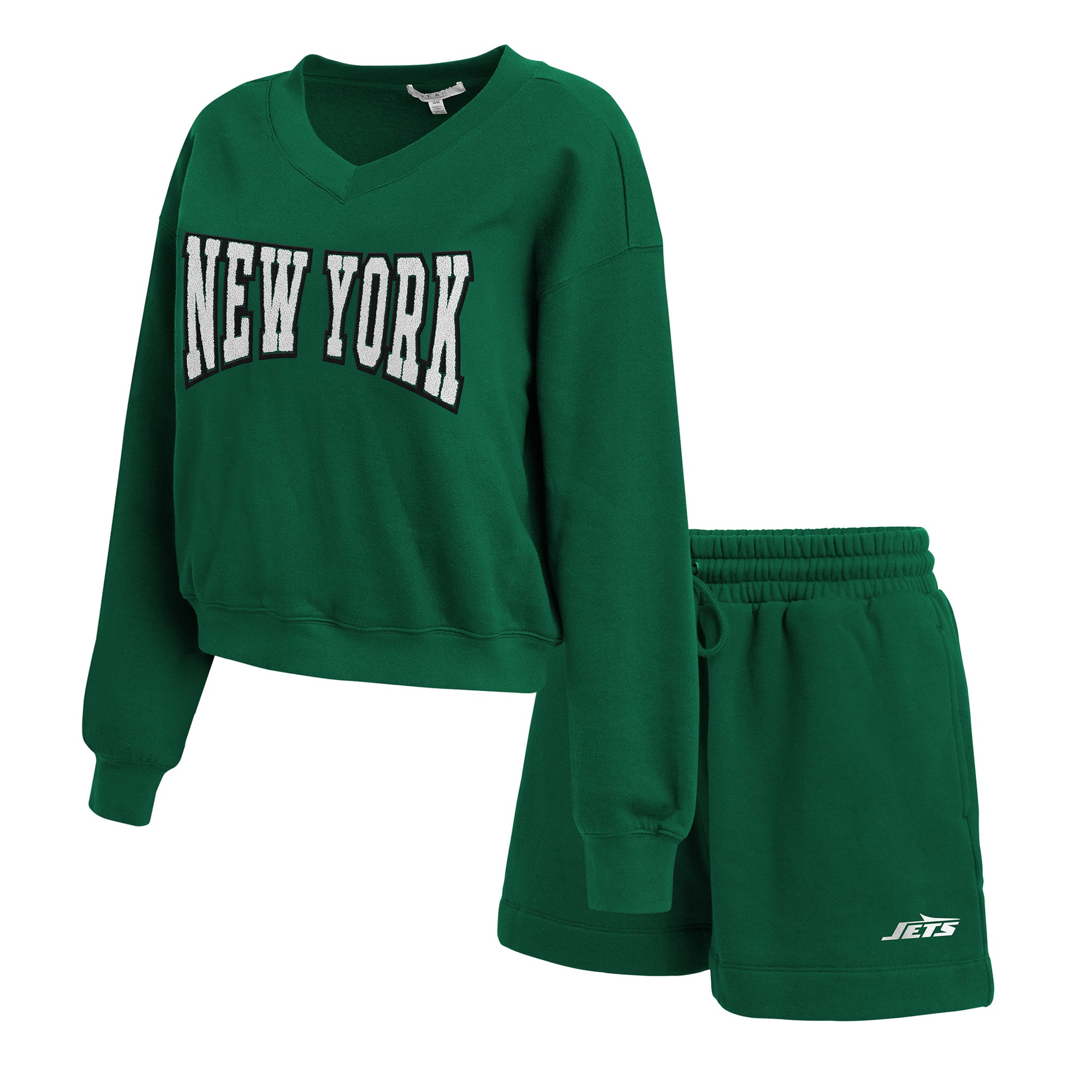 Women's WEAR by Erin Andrews Green New York Jets Fleece V-Neck Lounge Set