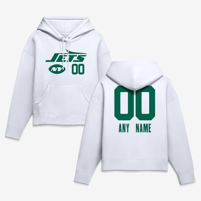 New York Jets Women's Touchdown Wordmark Personalized Name & Number Hoodie - White