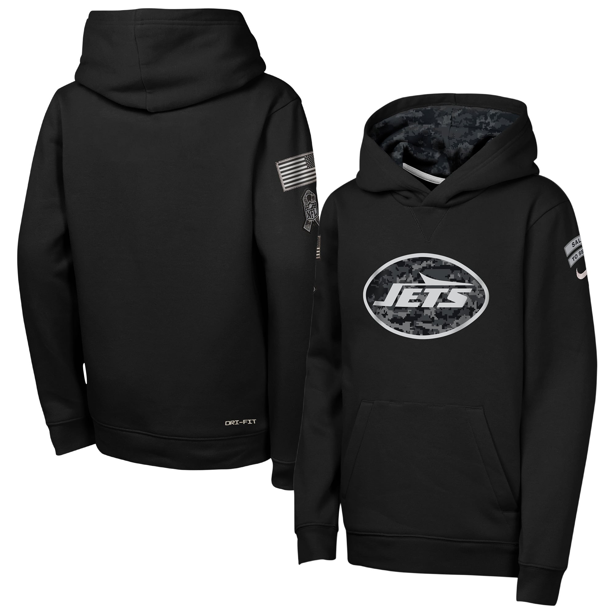 Sweat à capuche polaire Nike noir pour enfant New York Jets 2026 Salute to Service Club