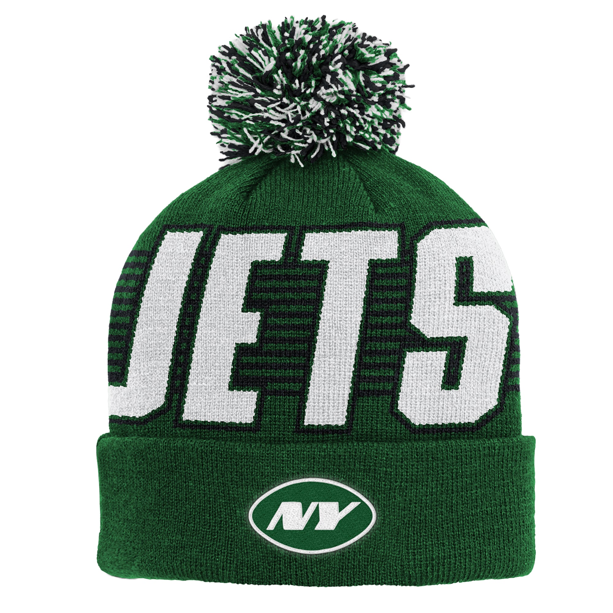 Bonnet tricoté à revers vert New York Jets pour enfant, avec pompon