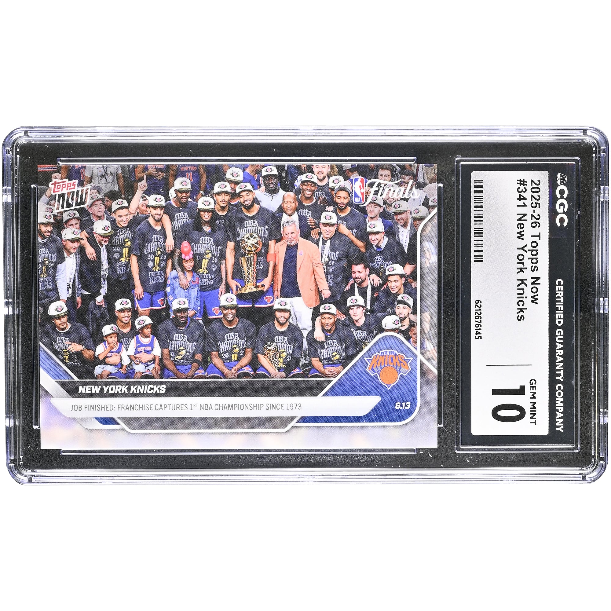 Carte New York Knicks 2025-26 Topps Now Champions NBA n° 341, authentifiée CGC, état neuf (GEM MINT 10).