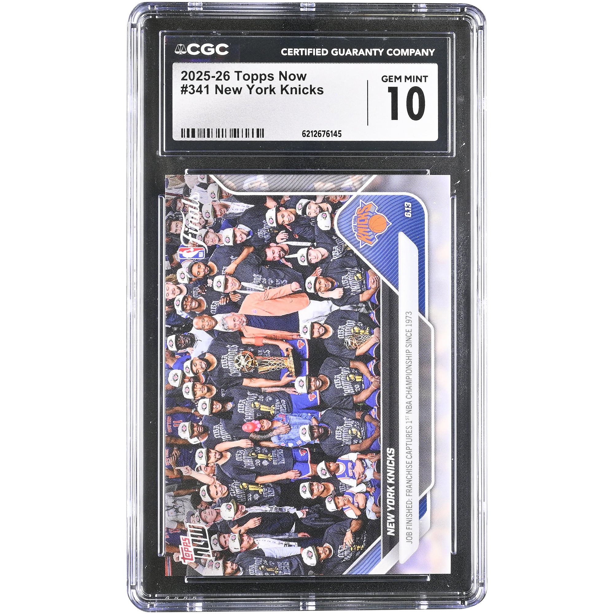 Carte New York Knicks 2025-26 Topps Now Champions NBA n° 341, authentifiée CGC, état neuf (GEM MINT 10).