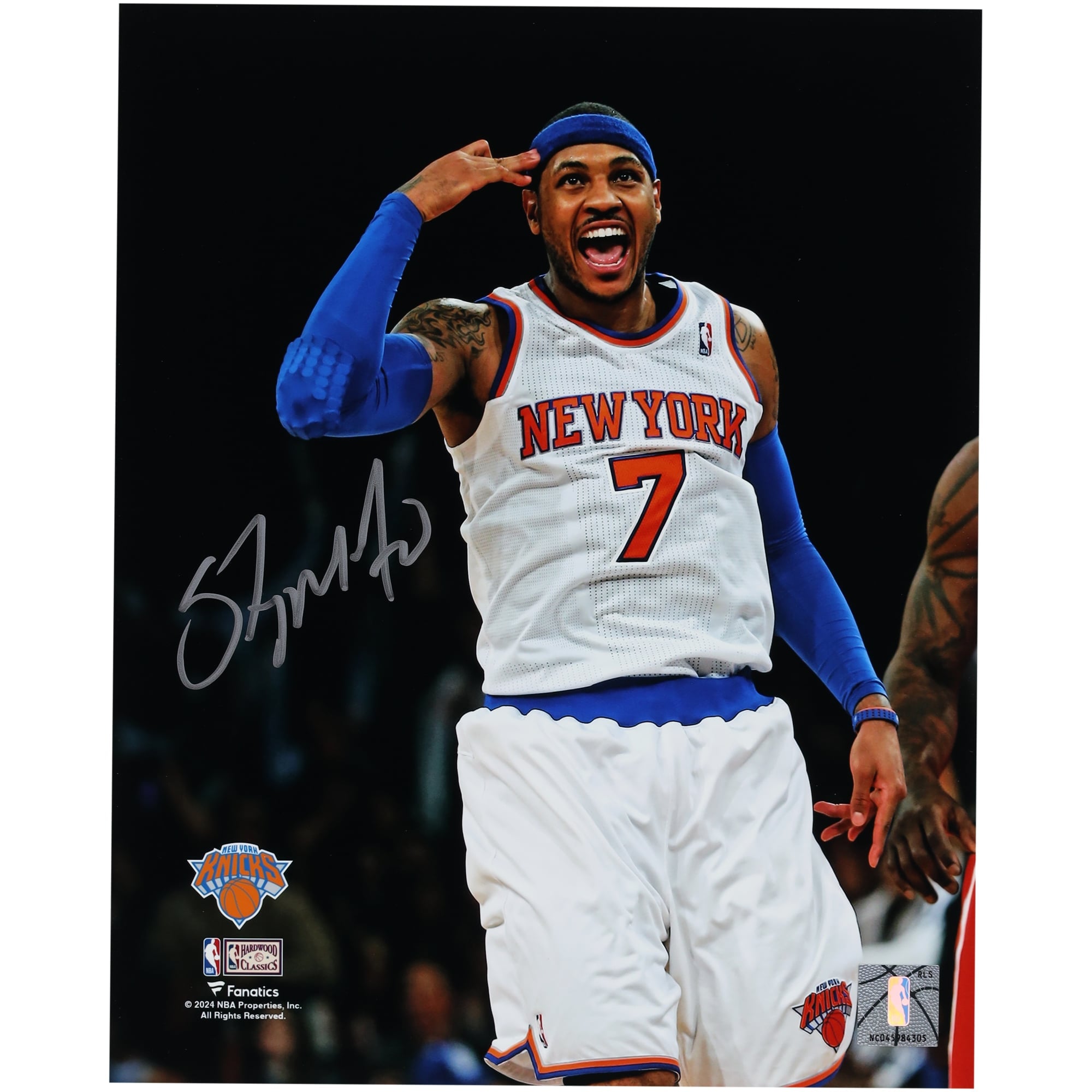 Photo de célébration autographiée de Carmelo Anthony (New York Knicks), format 20 x 25 cm