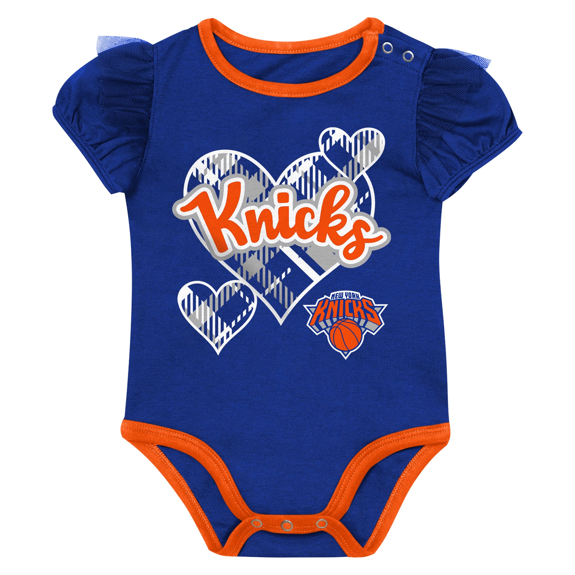 Girls Infant Outerstuff Blue/Gray New York Knicks Team Heart Bodysuit, Pants & Headband Set