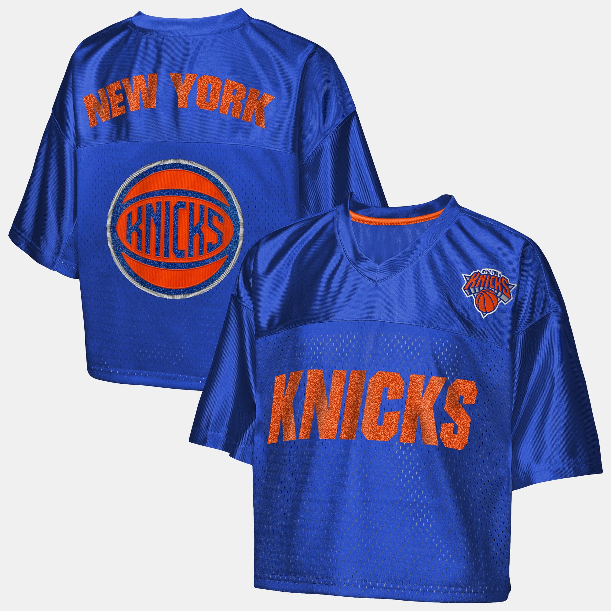 T-shirt court à col en V Outerstuff bleu New York Knicks pour jeunes filles