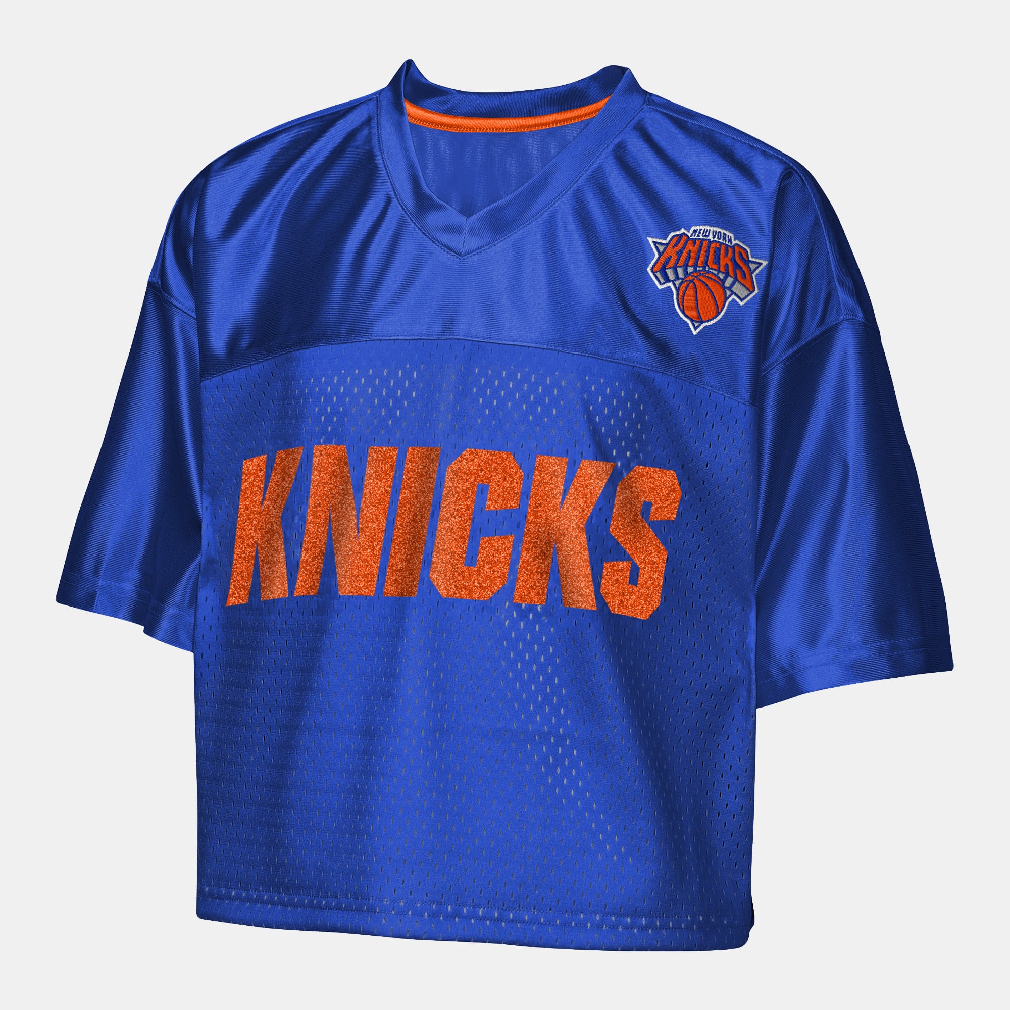 T-shirt court à col en V Outerstuff bleu New York Knicks pour jeunes filles