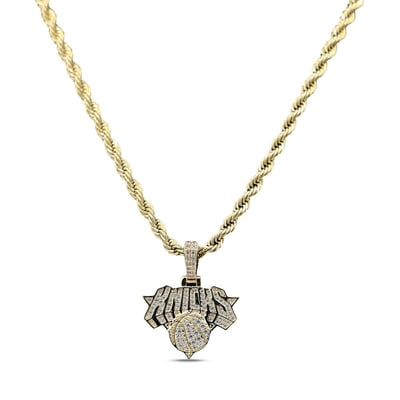 New York Knicks GLD 18K Yellow Gold Logo Pendant & 20" Rope Chain