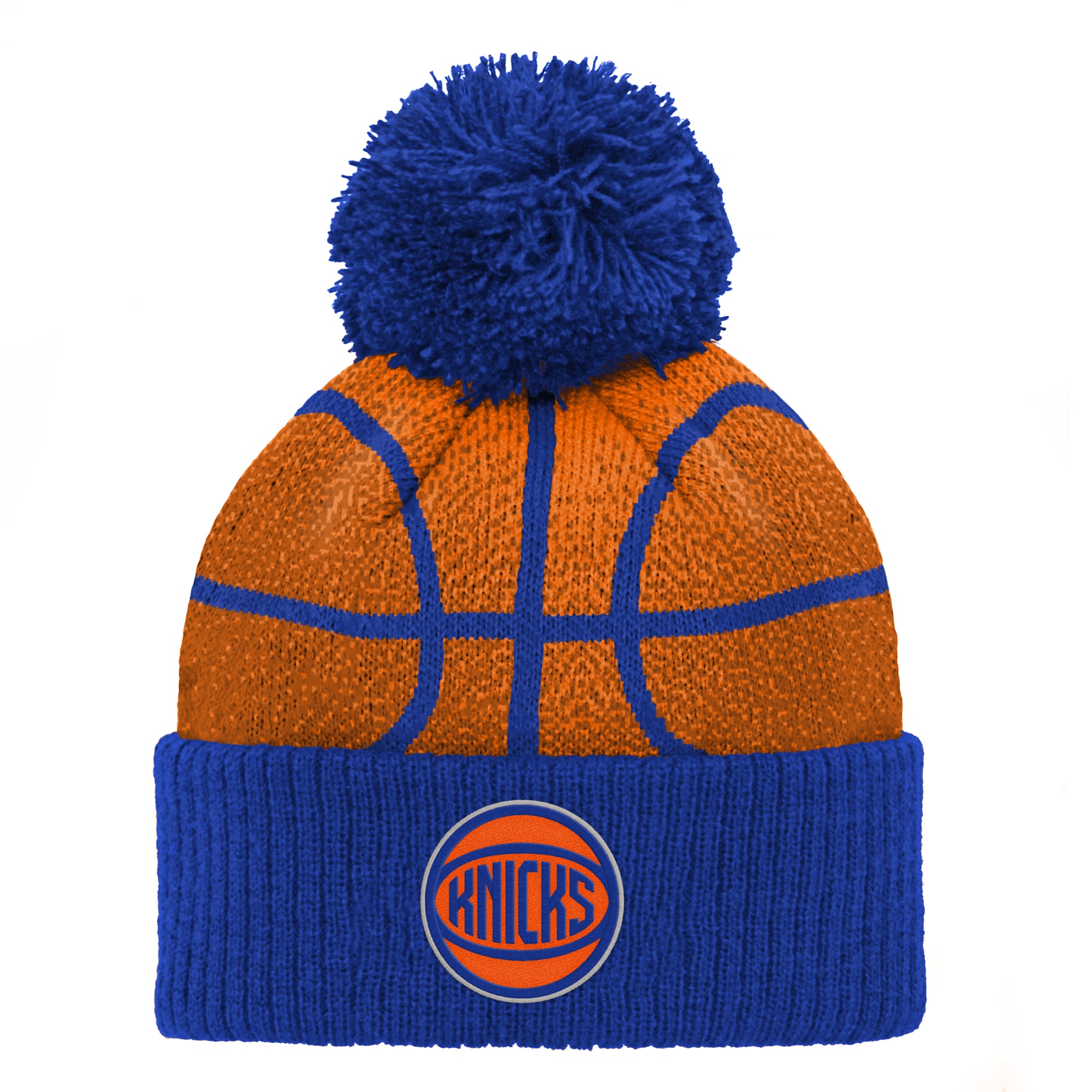 Bonnet bébé bleu New York Knicks en maille à revers avec pompon