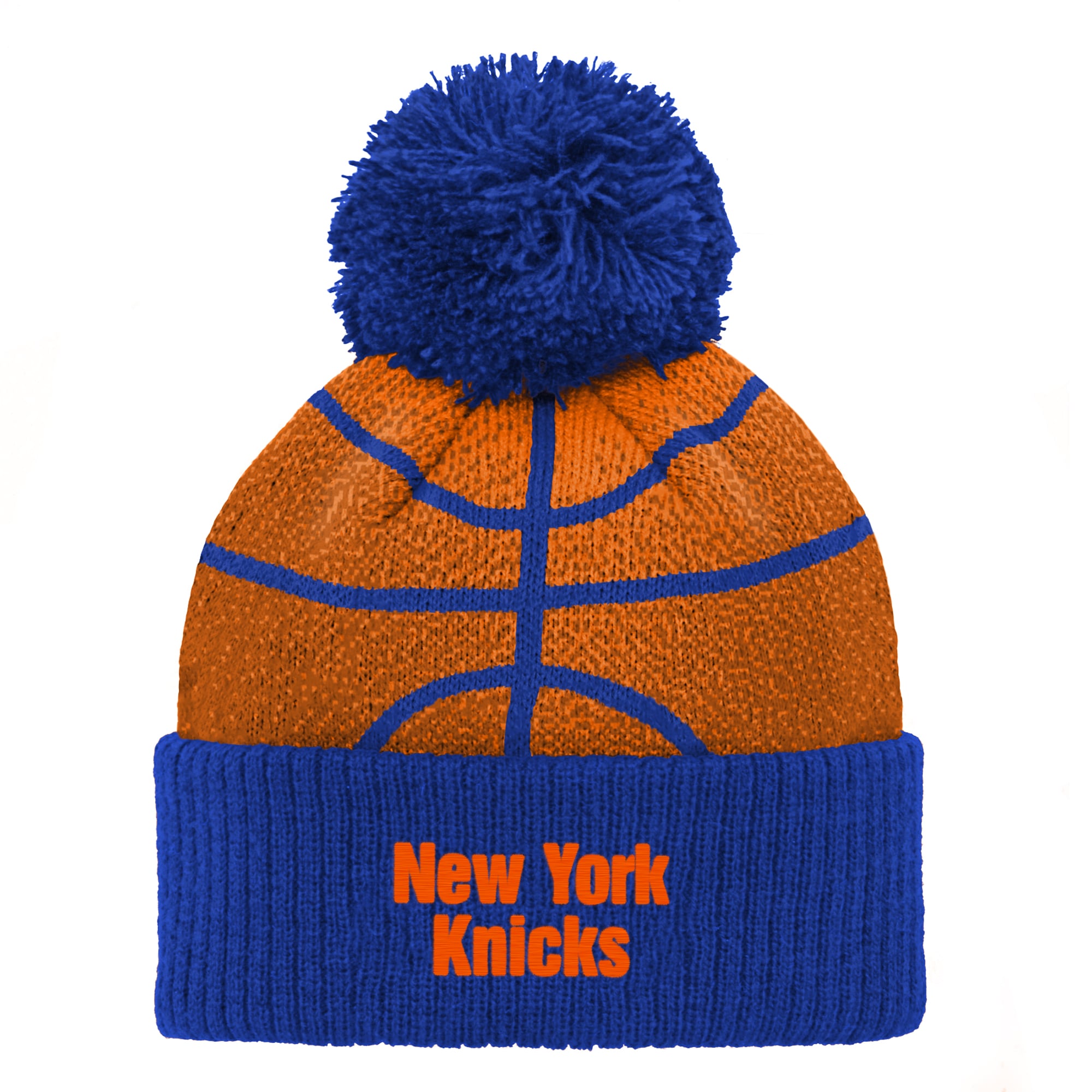 Bonnet bébé bleu New York Knicks en maille à revers avec pompon